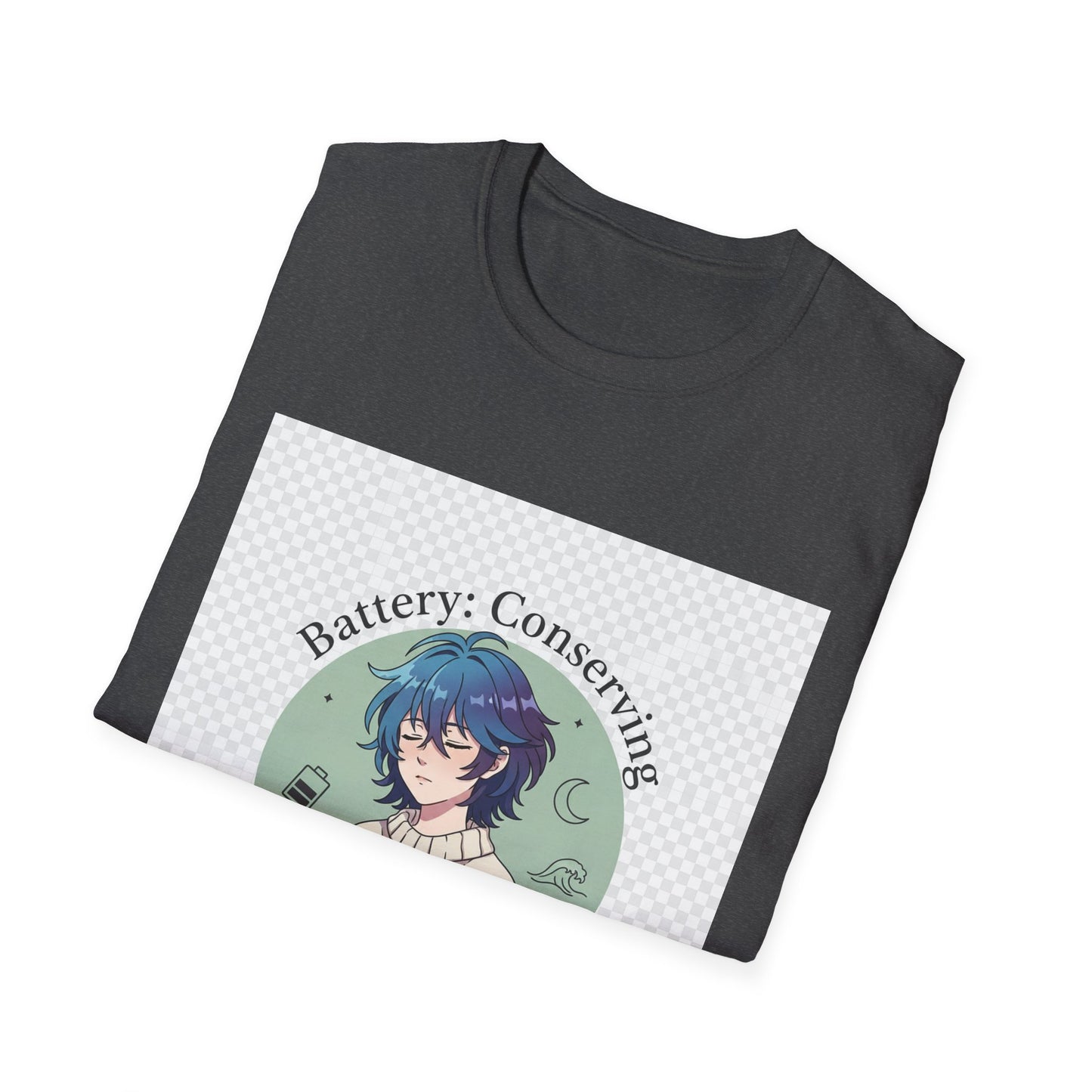 Anime T-Shirt – “Battery: Conserving” Low Energy Tee | Neurospicy Otaku Shirt, Introvert ADHD Merch, Cozy Dopamine-Core Top