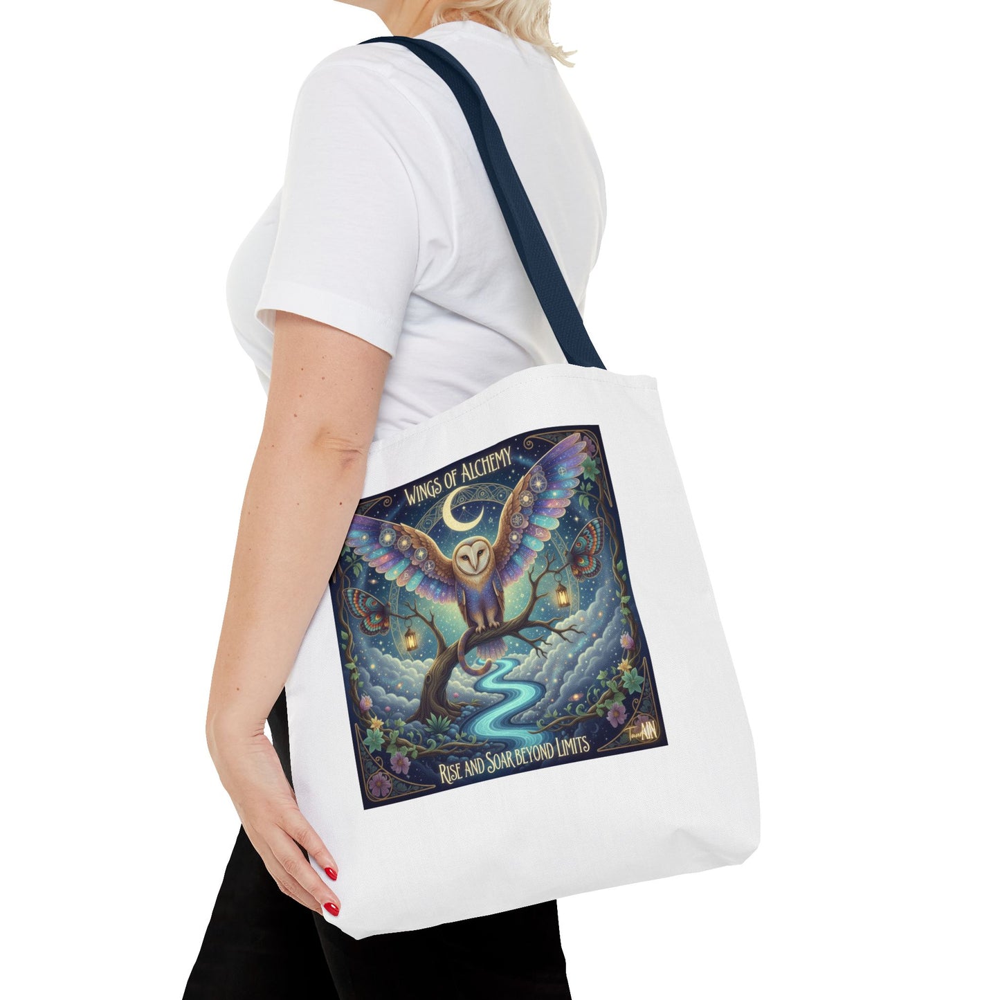 Wings of Alchemy Tote Bag, Whimsical Owl Design, Eco-Friendly Bag, Gift for Nature Lovers, Boho Style Shopping Bag