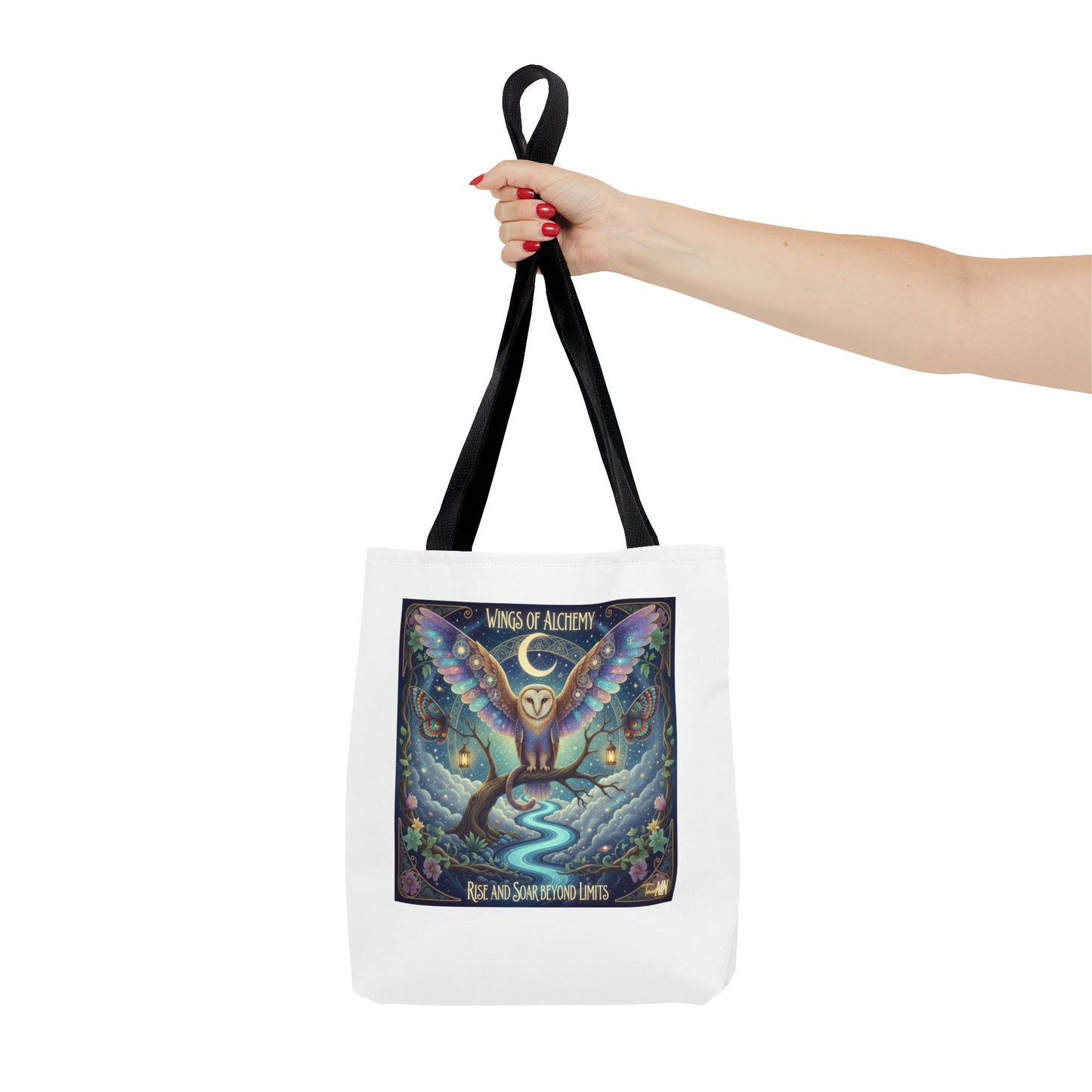 Wings of Alchemy Tote Bag, Whimsical Owl Design, Eco-Friendly Bag, Gift for Nature Lovers, Boho Style Shopping Bag