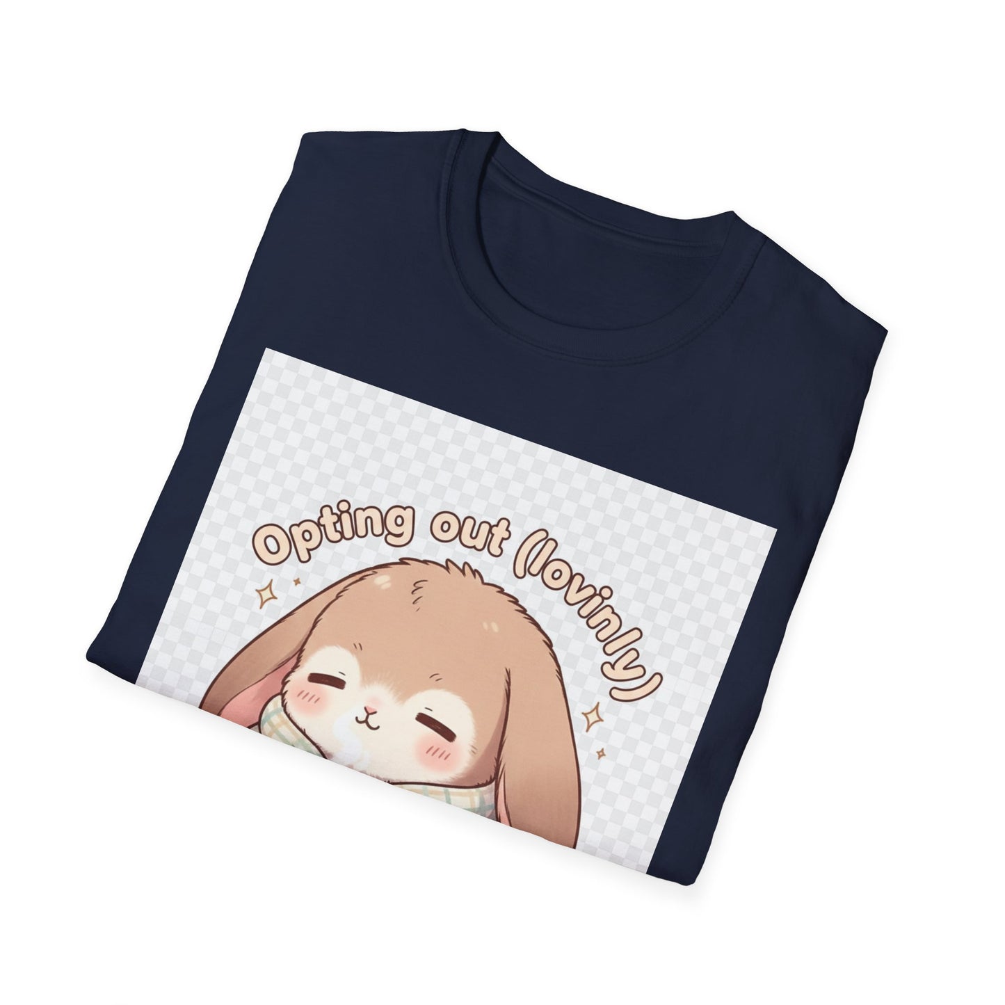 Opting Out Lovingly Bunny T-Shirt | Kawaii Self-Care Tee, Soft Mode Strategy Shirt, Cozy Neurospicy Anime Top