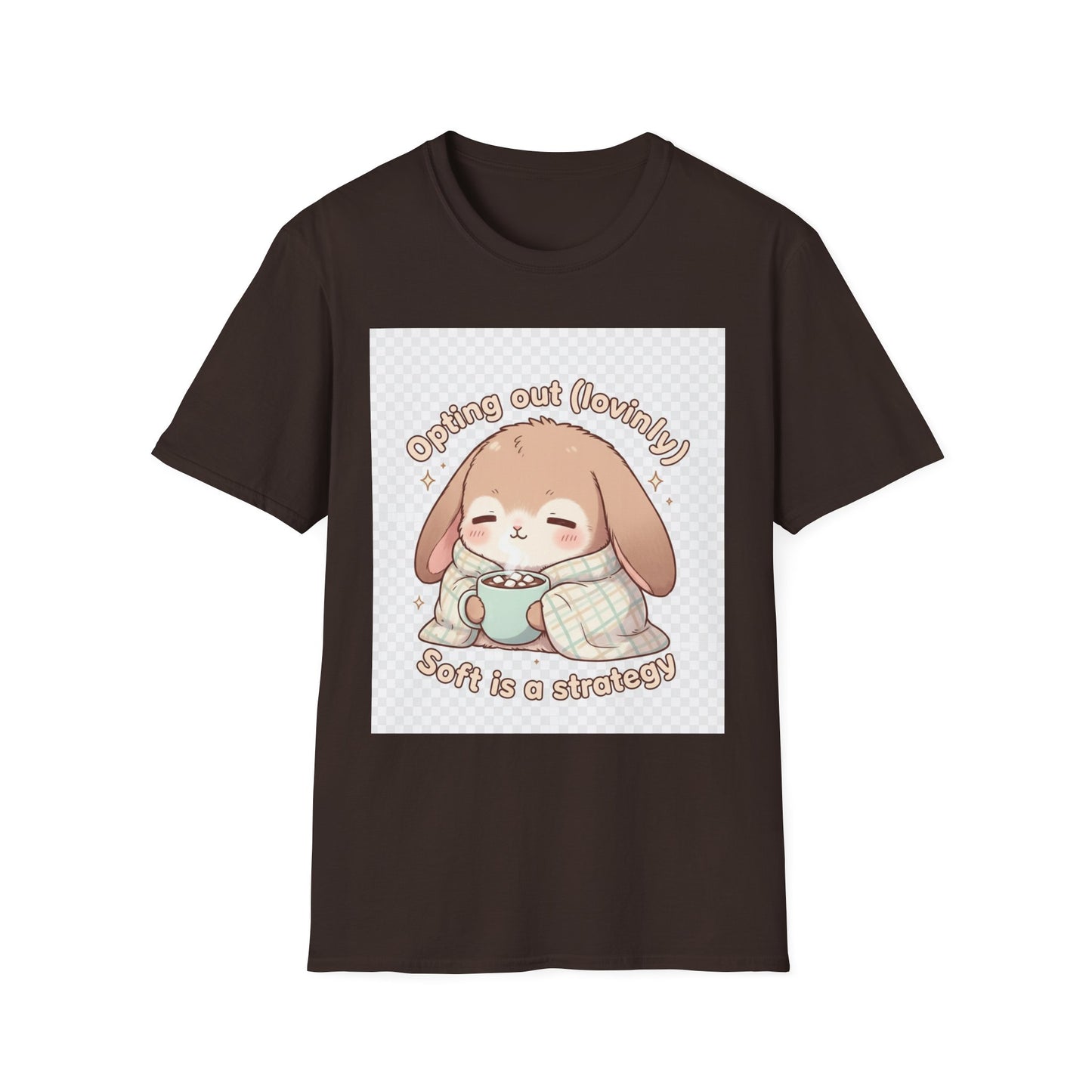 Opting Out Lovingly Bunny T-Shirt | Kawaii Self-Care Tee, Soft Mode Strategy Shirt, Cozy Neurospicy Anime Top