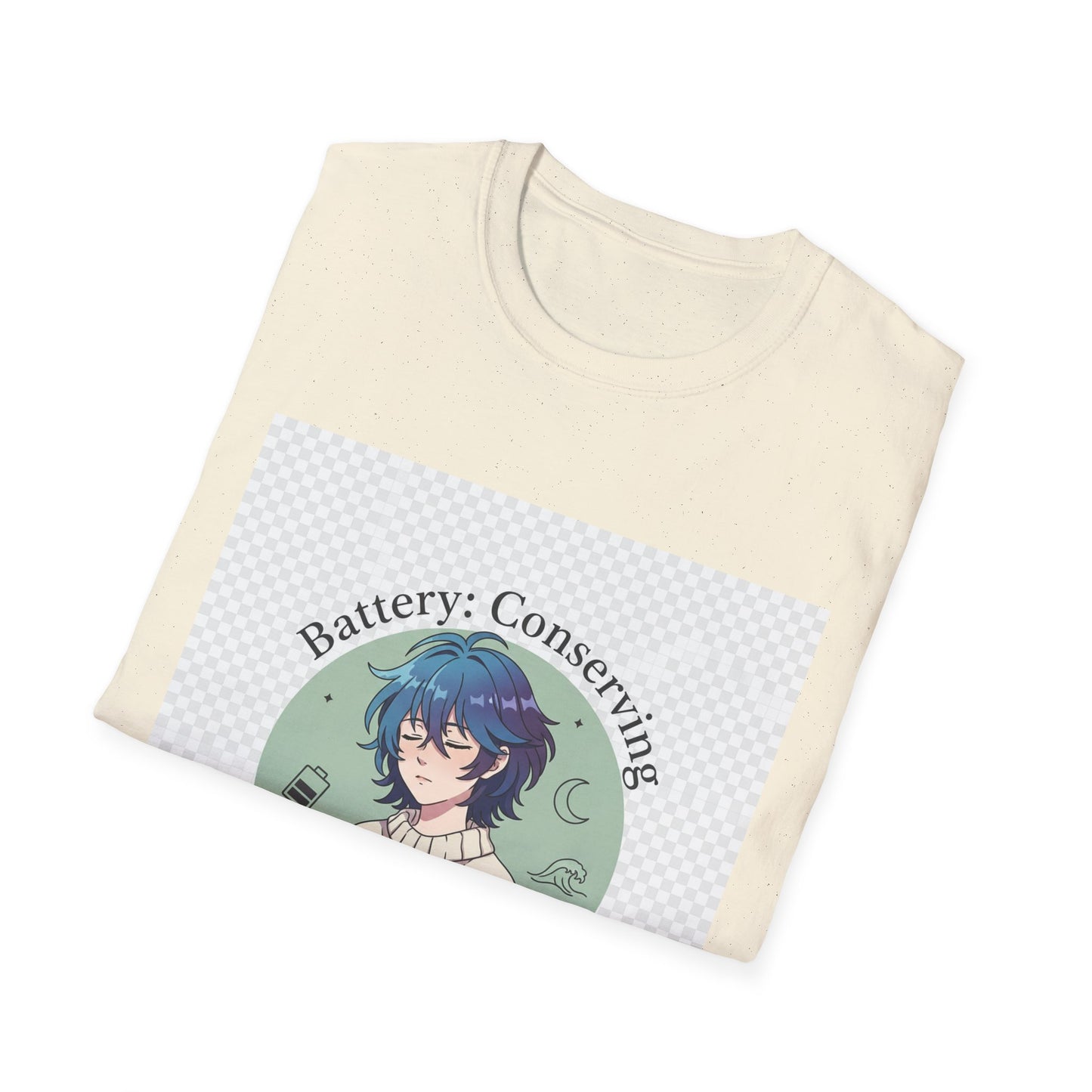 Anime T-Shirt – “Battery: Conserving” Low Energy Tee | Neurospicy Otaku Shirt, Introvert ADHD Merch, Cozy Dopamine-Core Top