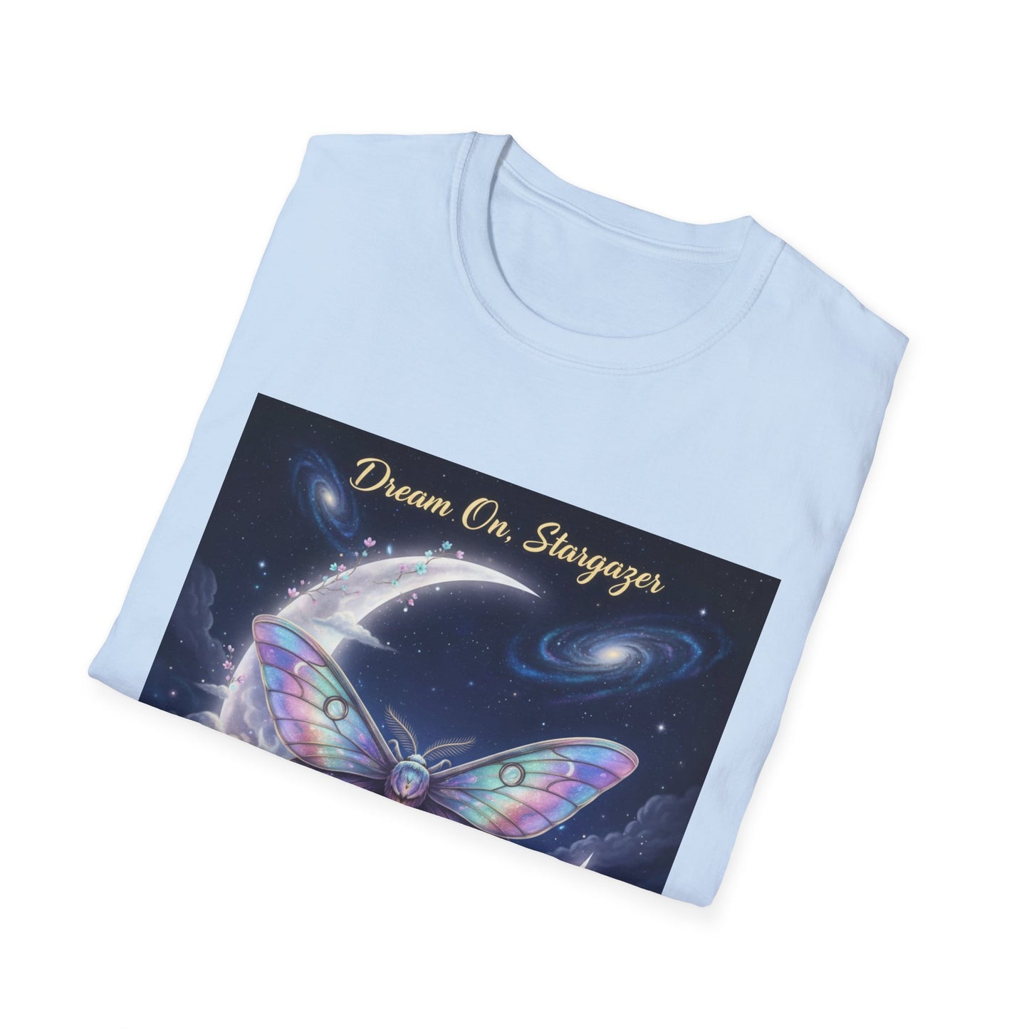 Butterfly Dreams Unisex T-Shirt | Softstyle Tee for Dreamers, Gifts for Her, Inspirational Apparel, Nature Lovers, Moon & Butterfly Design