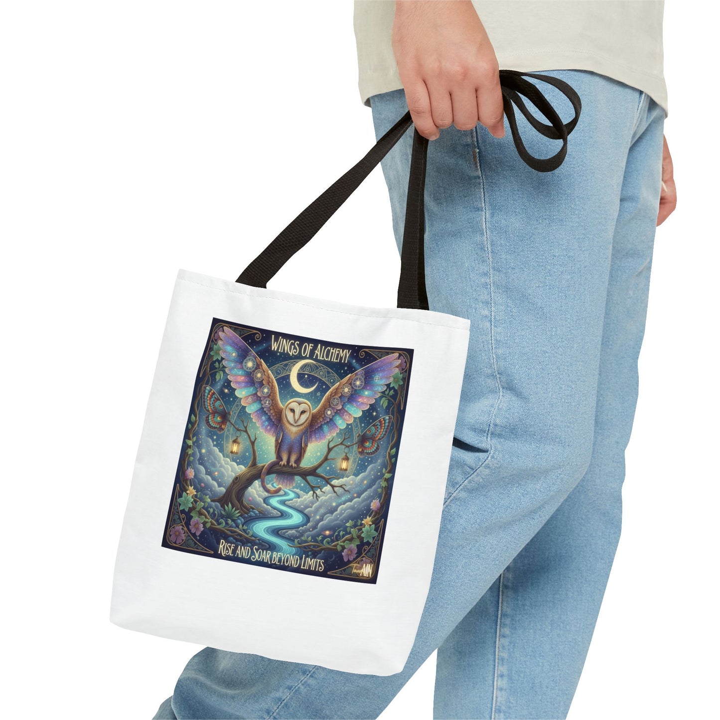 Wings of Alchemy Tote Bag, Whimsical Owl Design, Eco-Friendly Bag, Gift for Nature Lovers, Boho Style Shopping Bag