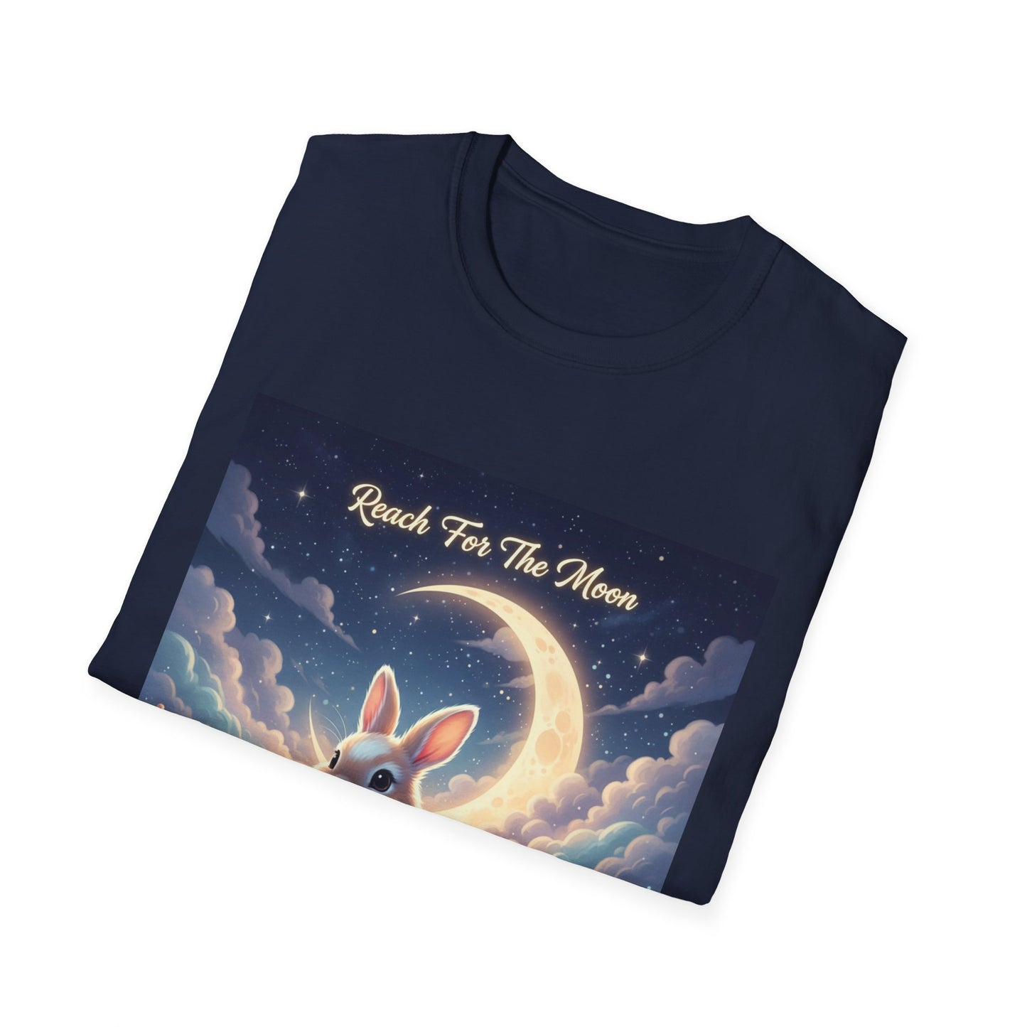 Dreamy Rabbit T-Shirt - Reach for the Moon Tee, Cute Animal Shirt, Softstyle Graphic Tee, Gift for Animal Lovers, Cozy Everyday Wear