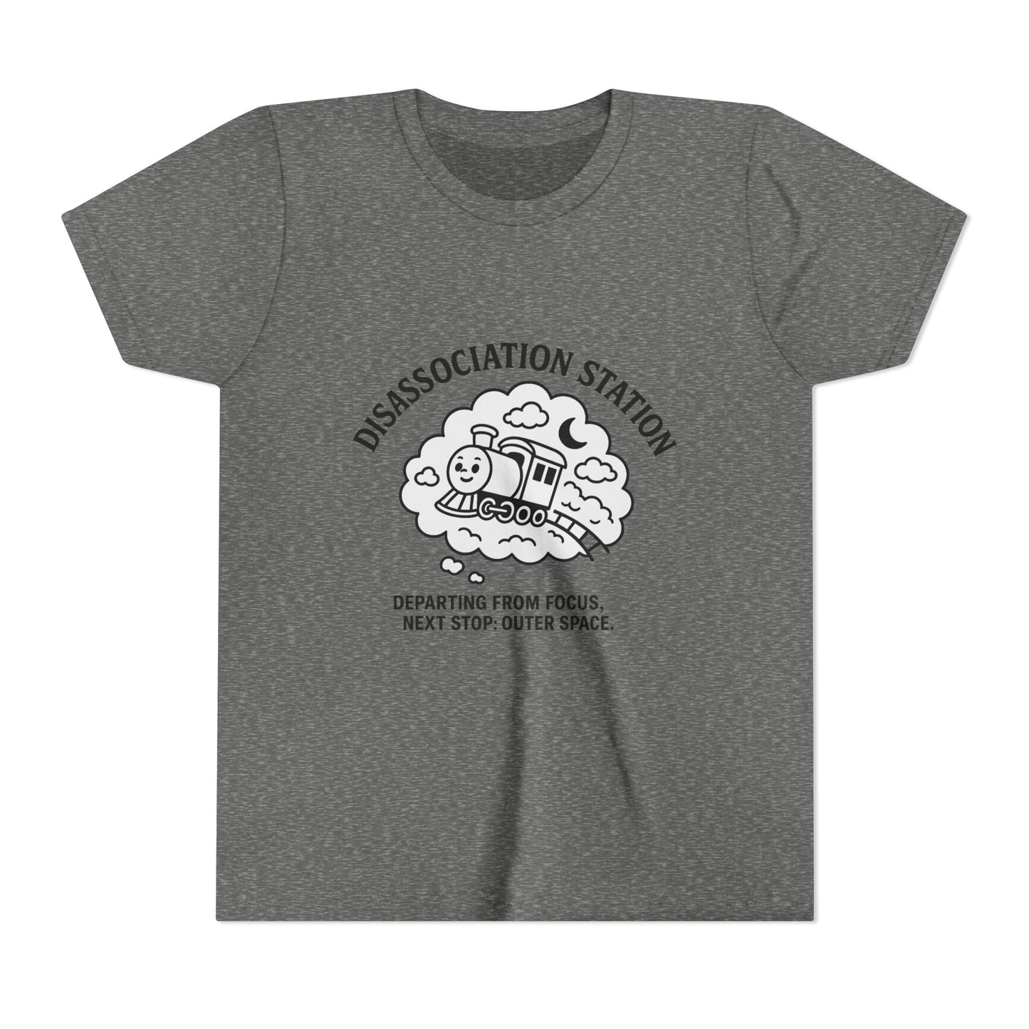 Disassociation Station Kids Tee - Fun Train Graphic, Youth Short Sleeve Shirt, Gift for Kids, Casual Everyday Wear, Cool Summer Top