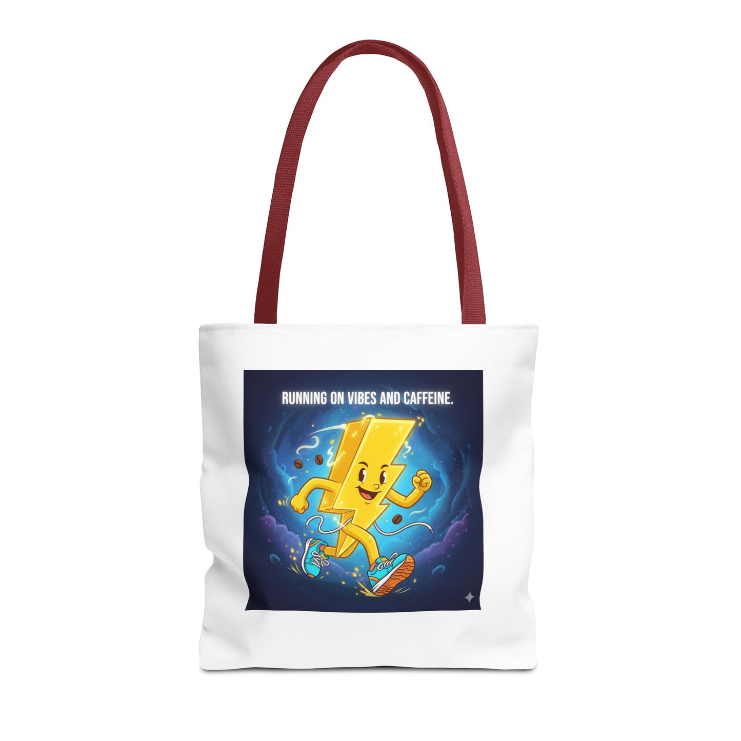 Running on Vibes Tote Bag | Colorful Fun Bag, Eco-Friendly Shopper, Gift for Coffee Lovers, Reusable Daily Tote, Vibrant Cartoon Design