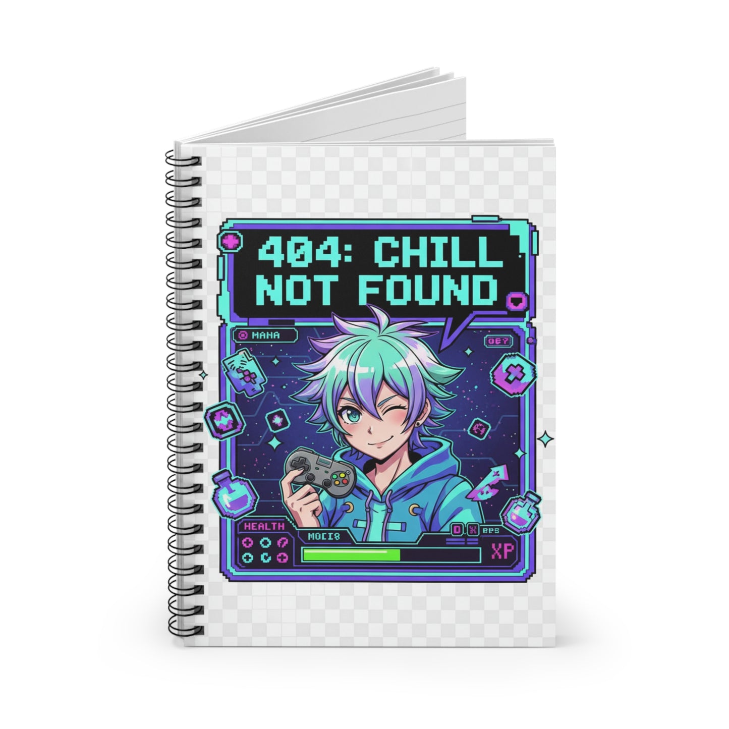 Gaming Spiral Notebook - 404 Chill Not Found, Cute Stationery for Gamers, Journal for Writing, School Supplies, Gifts for Nerds