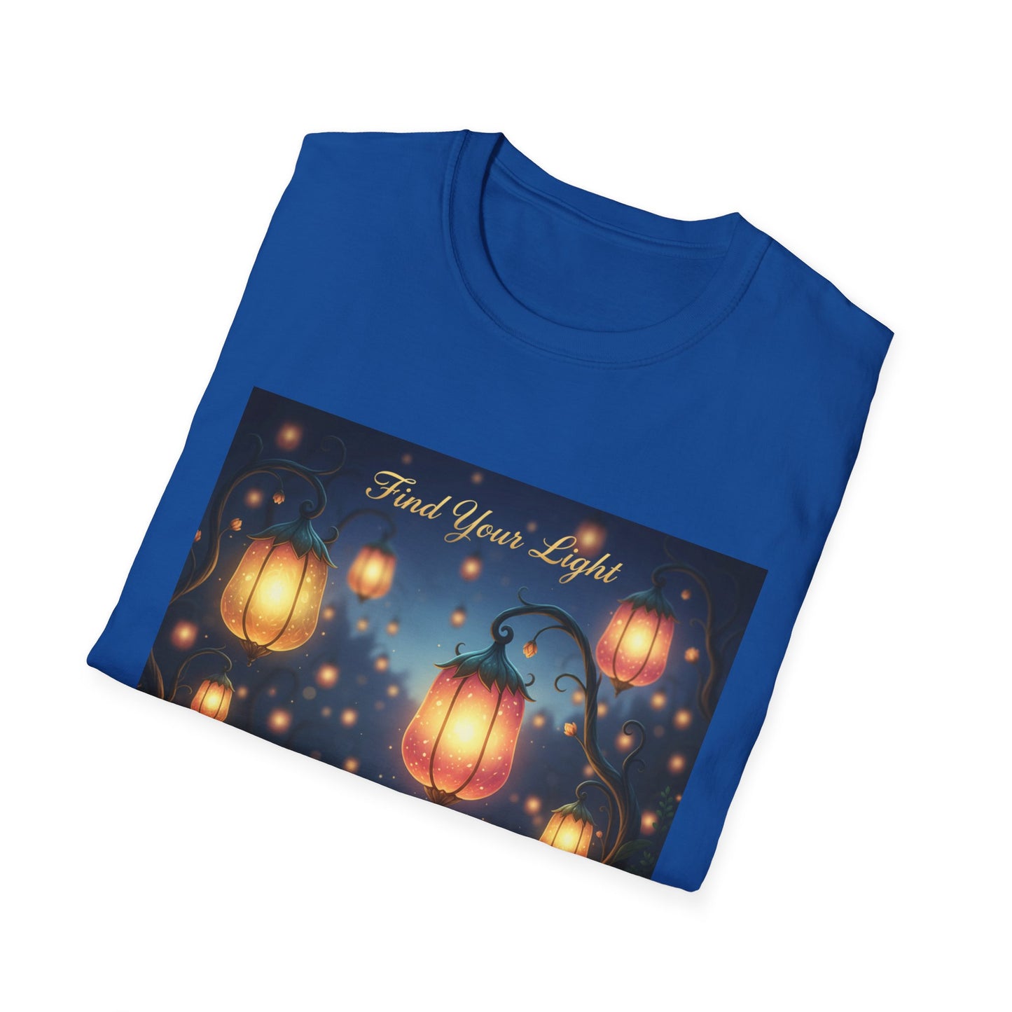 Enchanting 'Find Your Light' Unisex Softstyle T-Shirt, Inspirational Tee, Nature Lover Gift, Cozy Casual Wear, Lantern Art Shirt