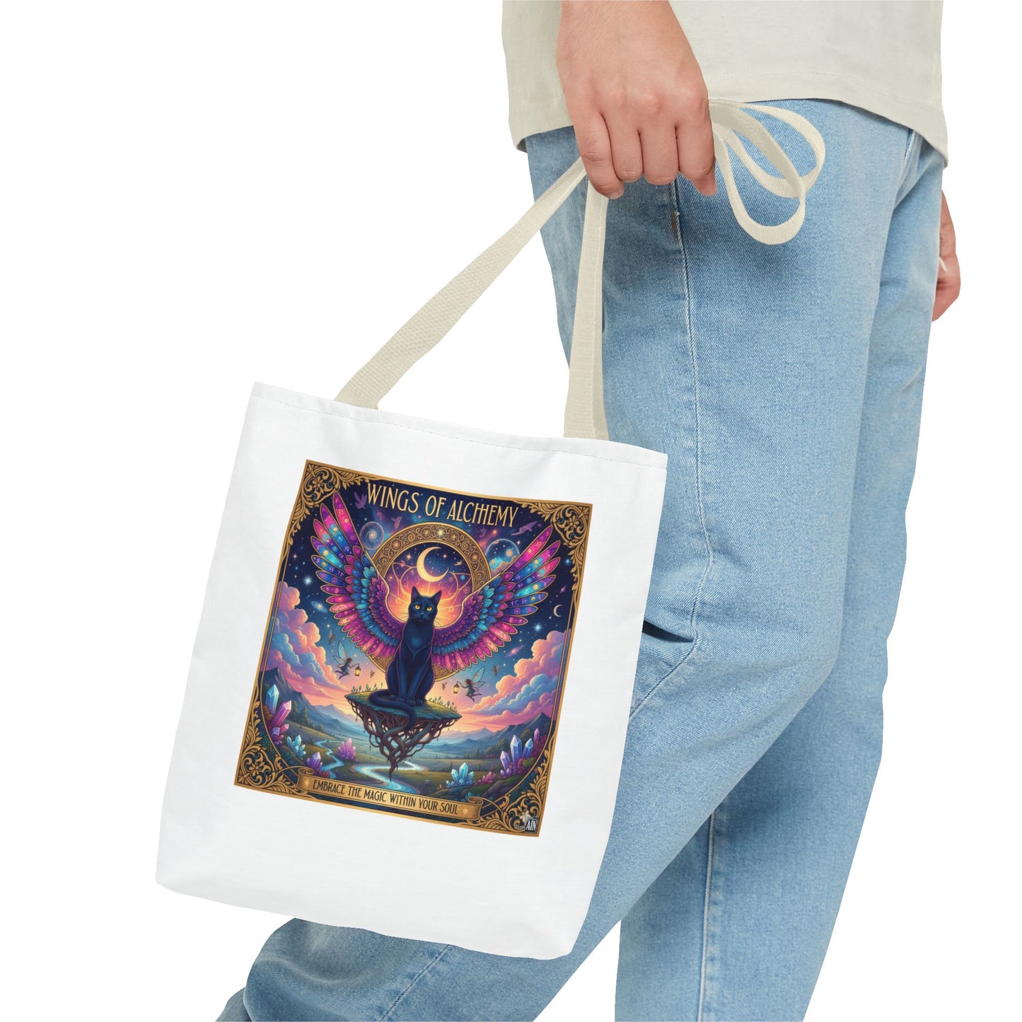 Wings of Alchemy Tote Bag, Colorful Art Tote, Cat Lover Gift, Bohemian Style Bag, Eco-Friendly Shopping Tote