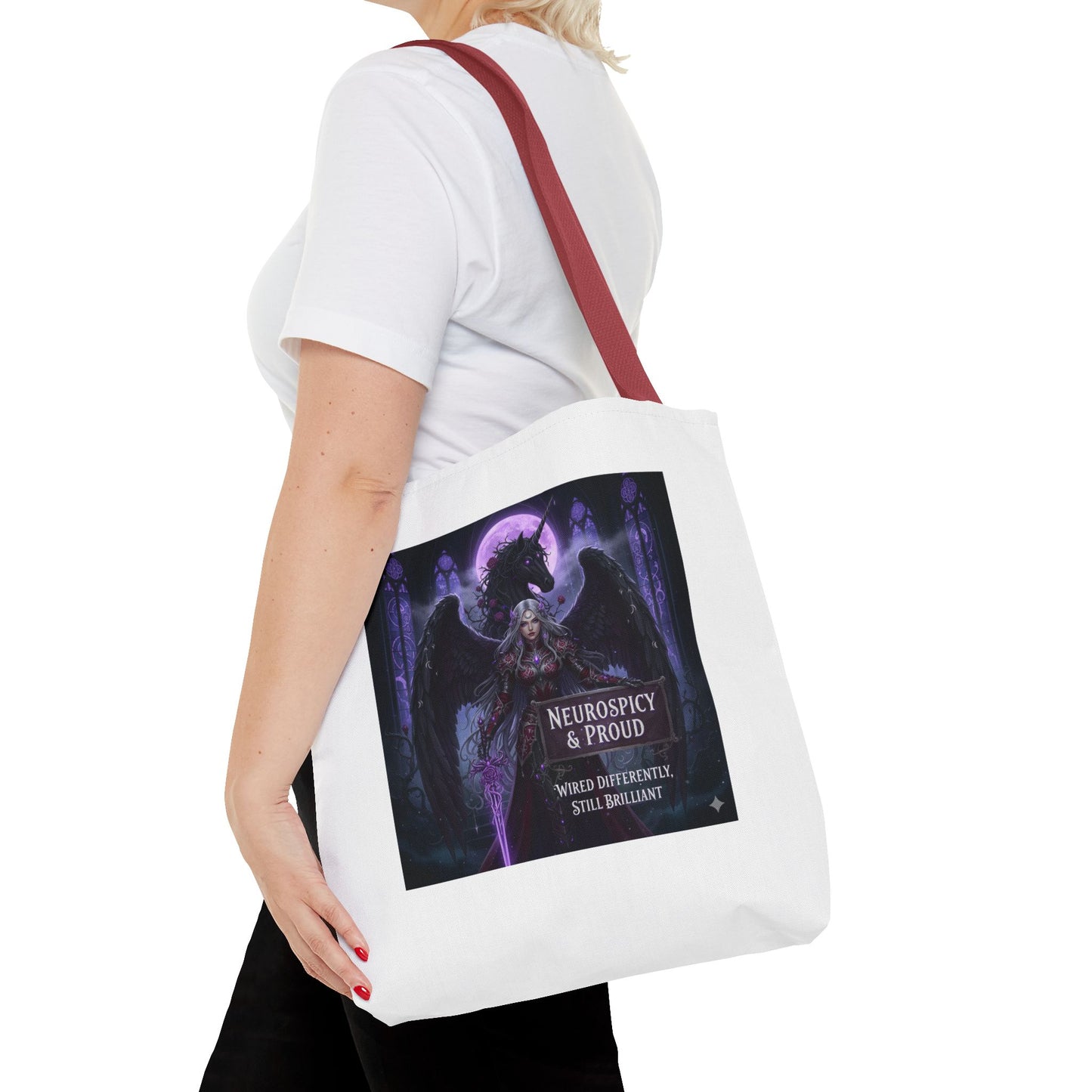 Empowering Gothic Fantasy Tote Bag – Angelic Warrior Artwork