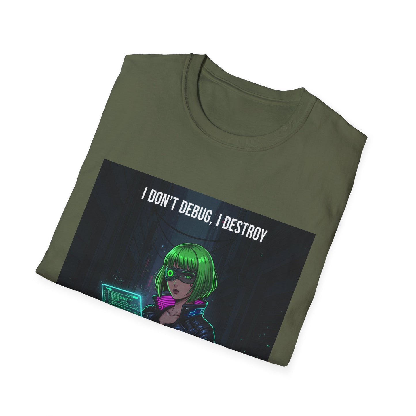 Cyberpunk Hacker T-Shirt – “I Don’t Debug, I Destroy” | Futuristic Coding Streetwear