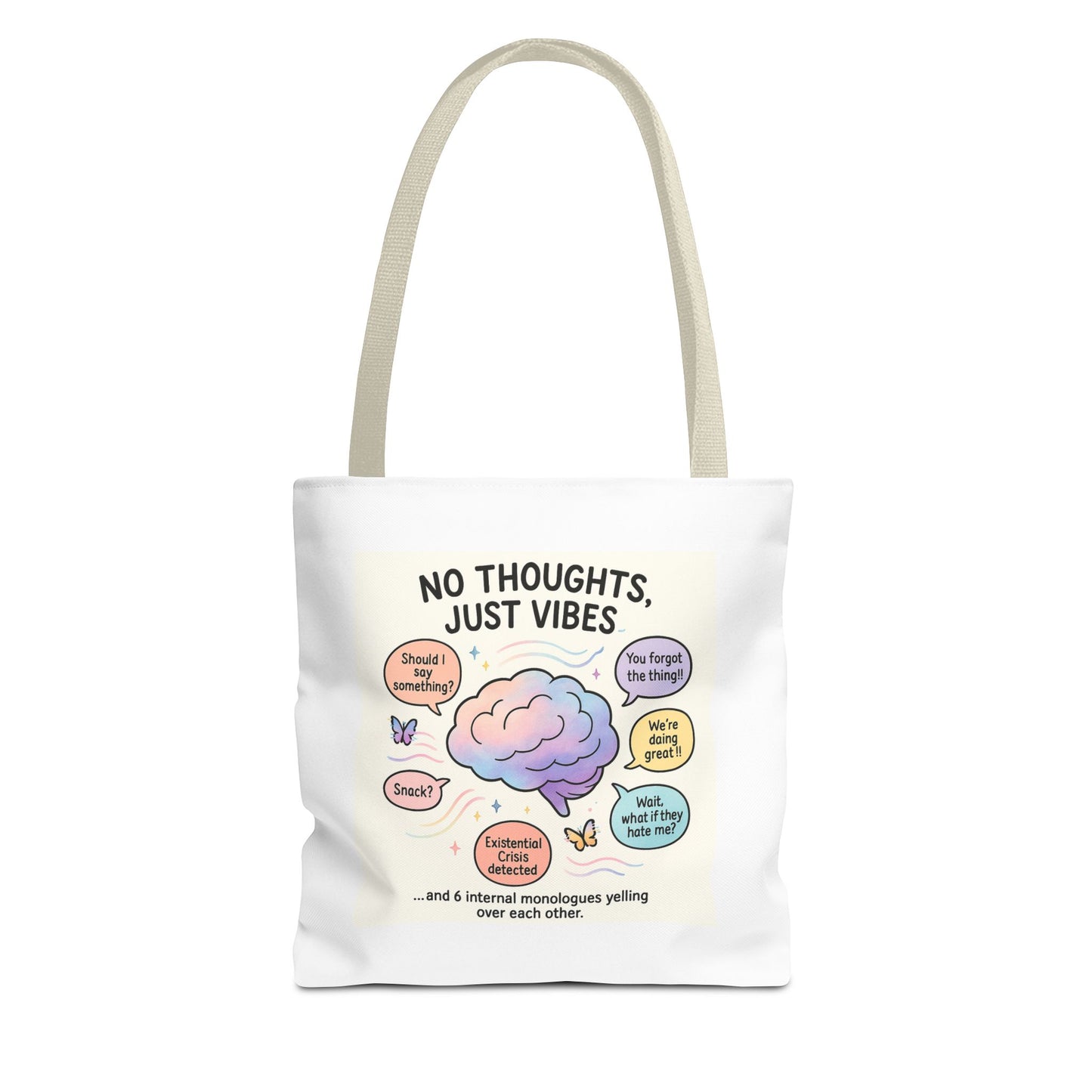Vibrant Tote Bag - No Thoughts, Just Vibes, Fun Canvas Bag, Everyday Tote, Gift for Friends, Casual Outings, Beach Bag