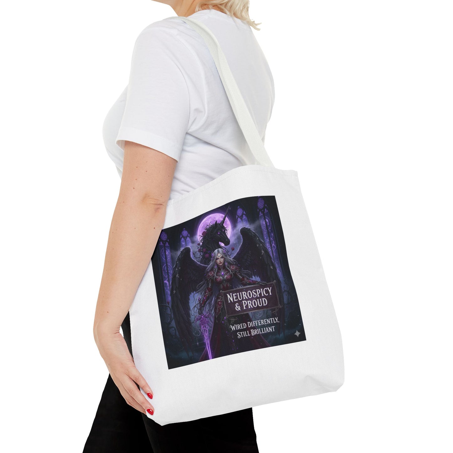 Empowering Gothic Fantasy Tote Bag – Angelic Warrior Artwork