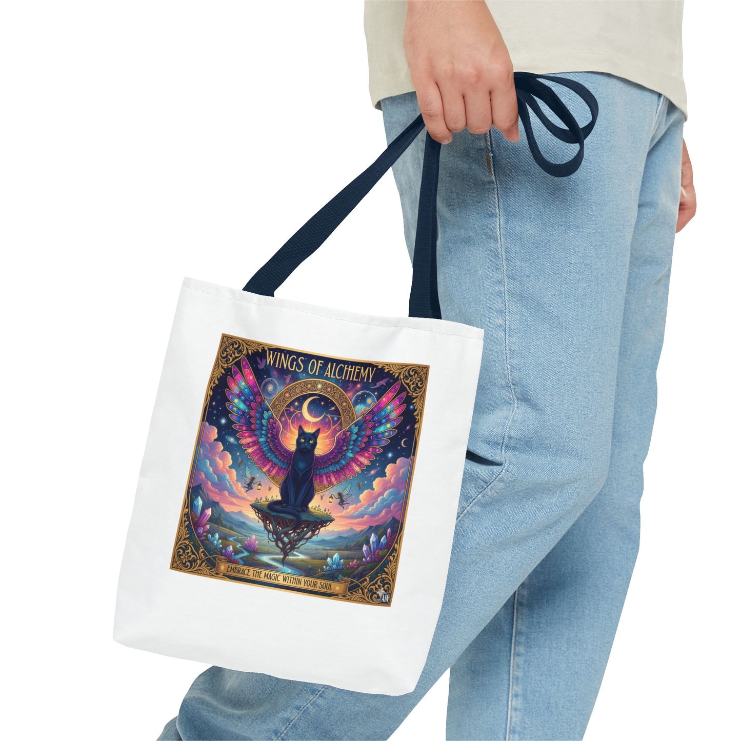 Wings of Alchemy Tote Bag, Colorful Art Tote, Cat Lover Gift, Bohemian Style Bag, Eco-Friendly Shopping Tote