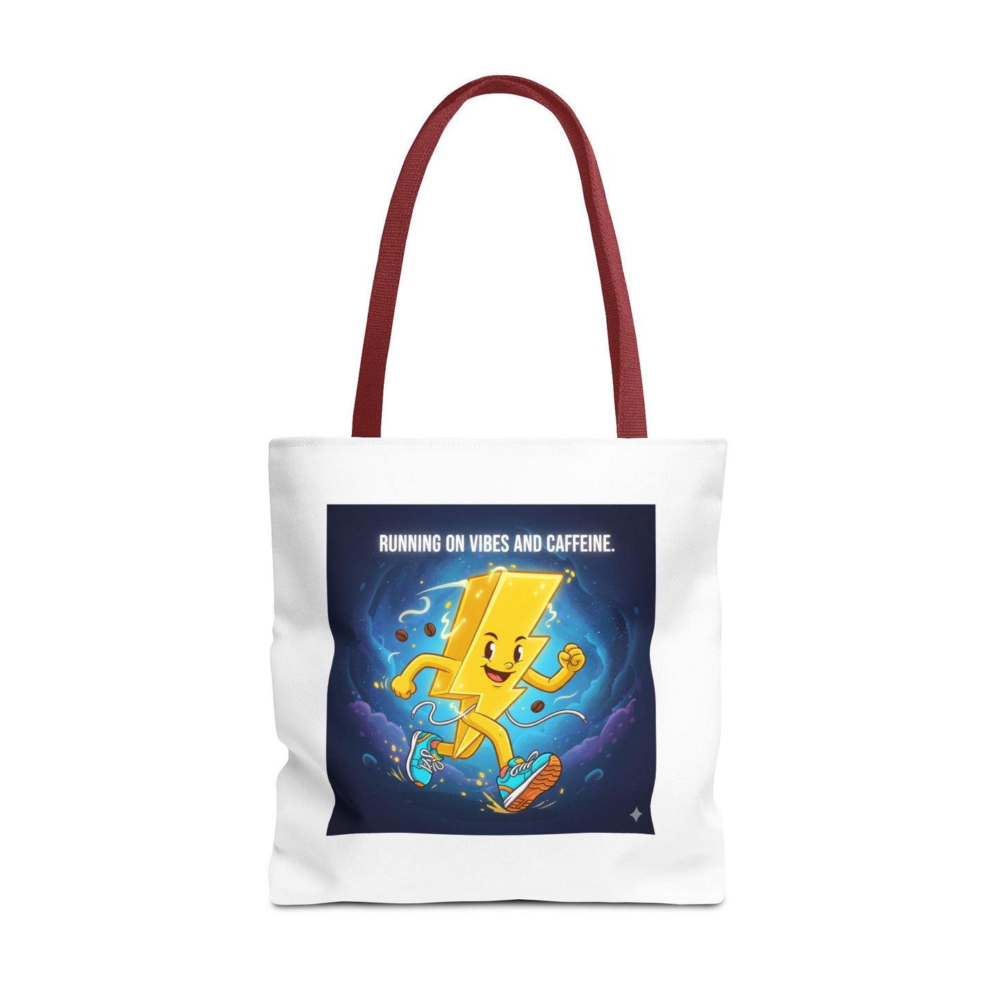 Running on Vibes Tote Bag | Colorful Fun Bag, Eco-Friendly Shopper, Gift for Coffee Lovers, Reusable Daily Tote, Vibrant Cartoon Design