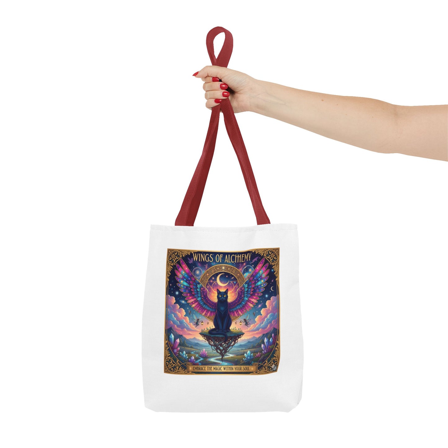 Wings of Alchemy Tote Bag, Colorful Art Tote, Cat Lover Gift, Bohemian Style Bag, Eco-Friendly Shopping Tote