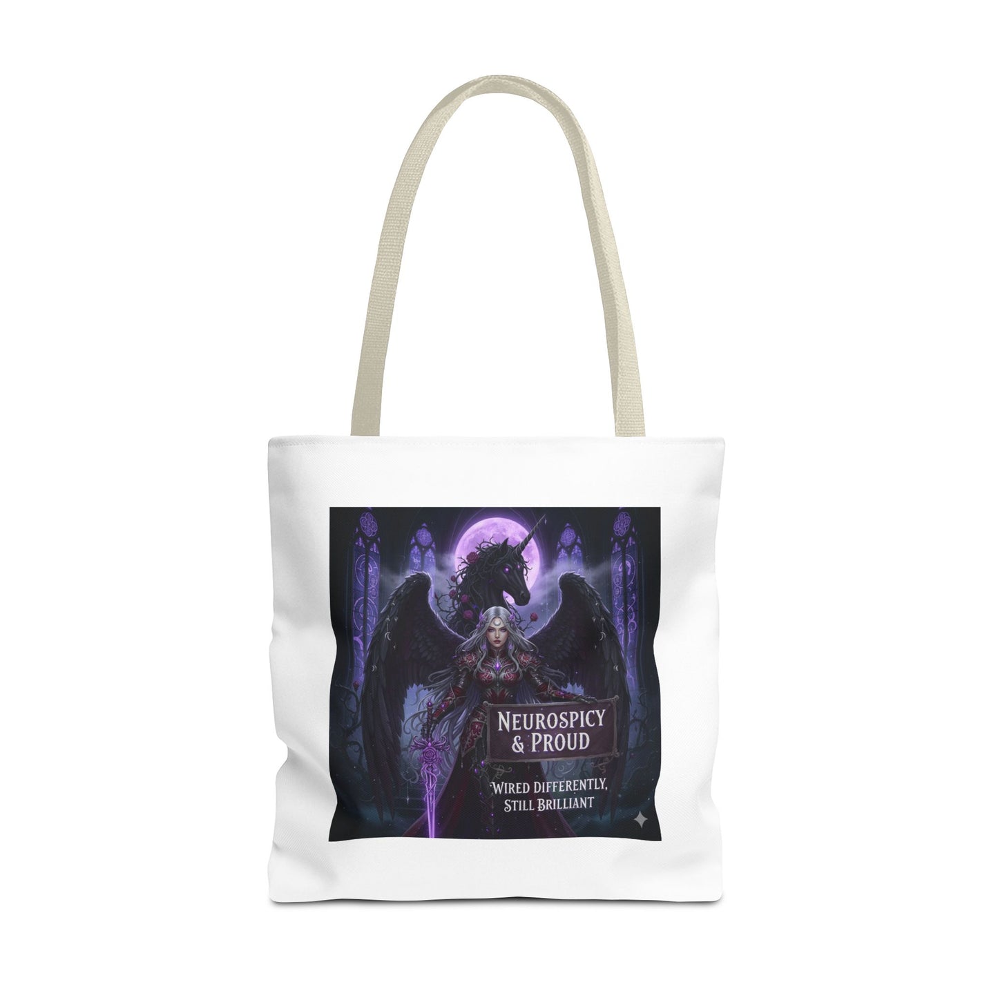 Empowering Gothic Fantasy Tote Bag – Angelic Warrior Artwork