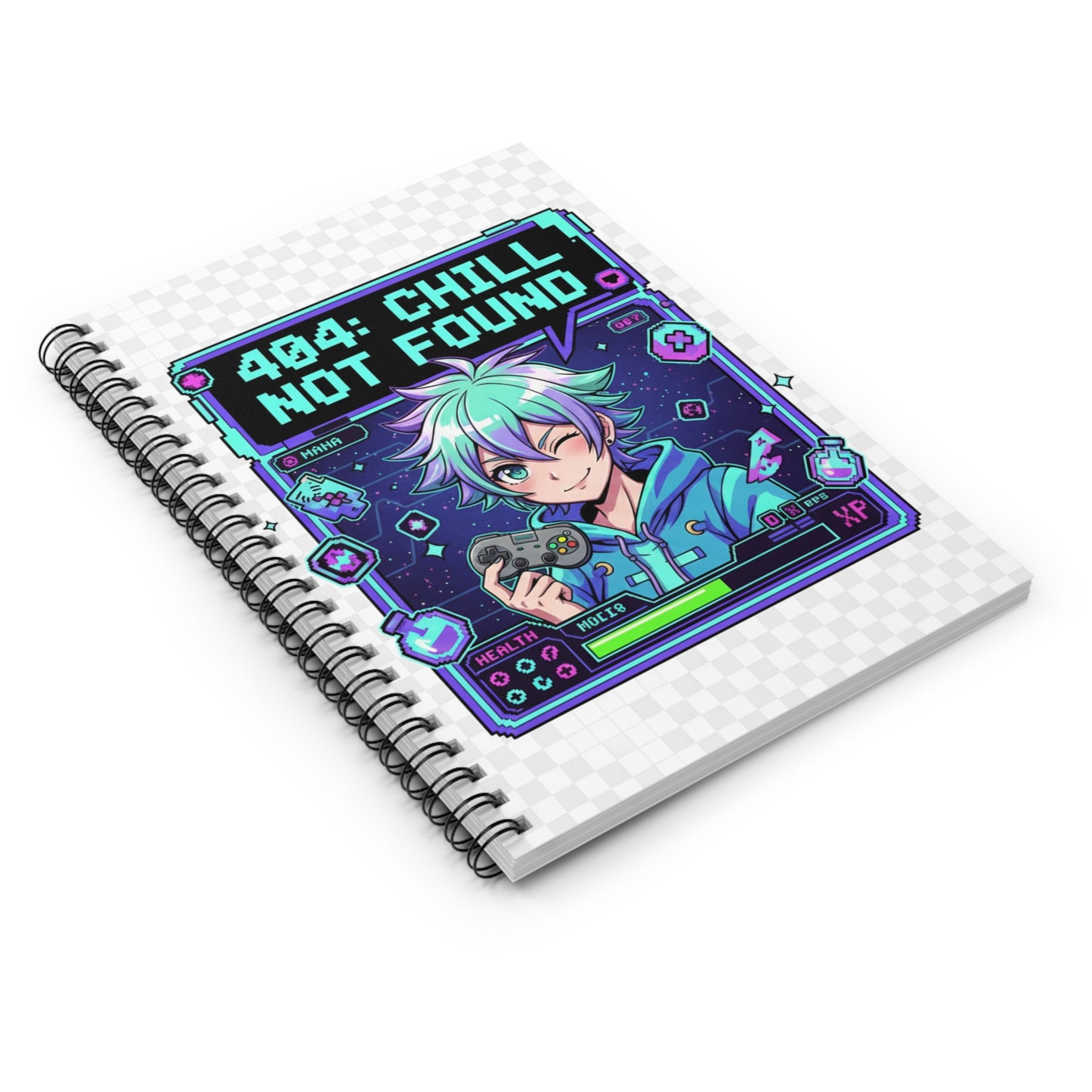 Gaming Spiral Notebook - 404 Chill Not Found, Cute Stationery for Gamers, Journal for Writing, School Supplies, Gifts for Nerds