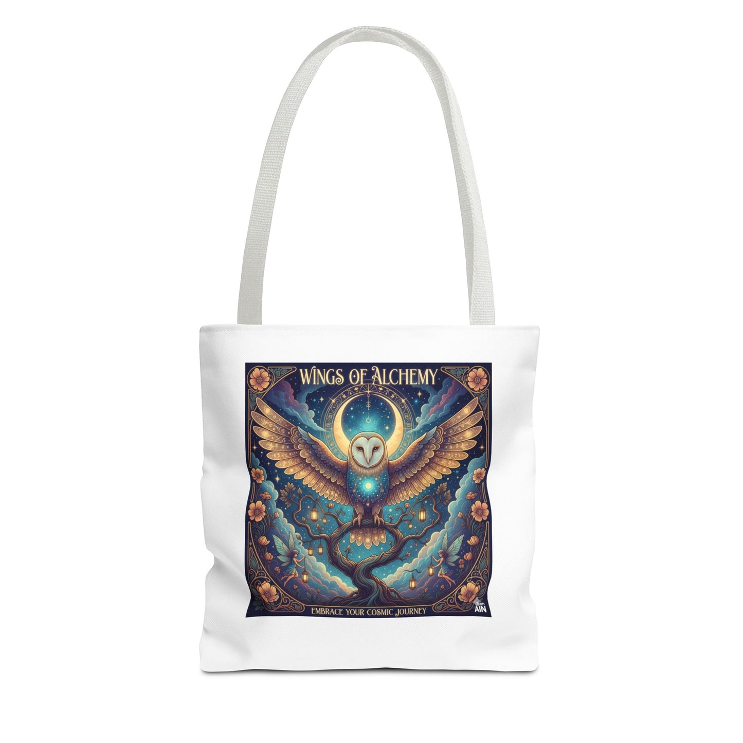 Mystical Owl Tote Bag, Boho Chic Tote, Alchemy Art Handbag, Gift for Nature Lovers, Eco-Friendly Shopping Bag