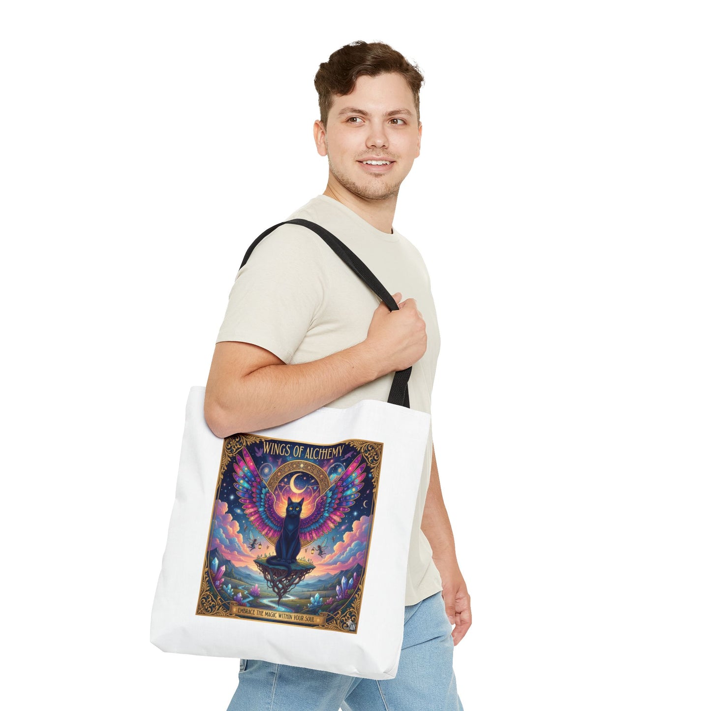 Wings of Alchemy Tote Bag, Colorful Art Tote, Cat Lover Gift, Bohemian Style Bag, Eco-Friendly Shopping Tote