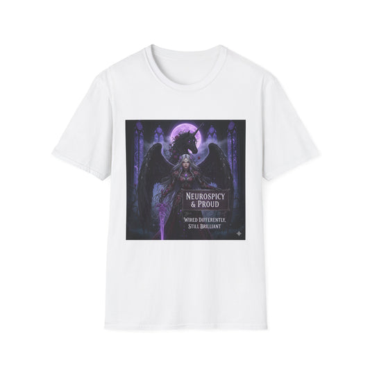 Empowering Gothic Fantasy Tee – Angelic Warrior & Dragon Design