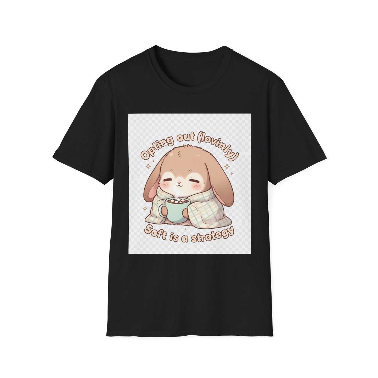 Opting Out Lovingly Bunny T-Shirt | Kawaii Self-Care Tee, Soft Mode Strategy Shirt, Cozy Neurospicy Anime Top