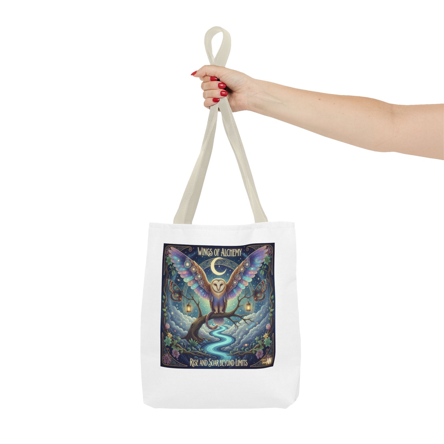 Wings of Alchemy Tote Bag, Whimsical Owl Design, Eco-Friendly Bag, Gift for Nature Lovers, Boho Style Shopping Bag