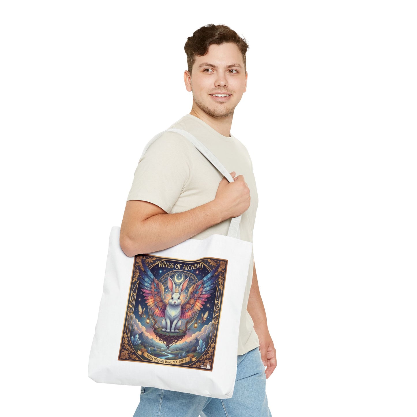 Whimsical Cat Tote Bag, Eco-Friendly Shopping Bag, Art Print Tote, Magical Animal Gift, Cute Cat Lover Accessory