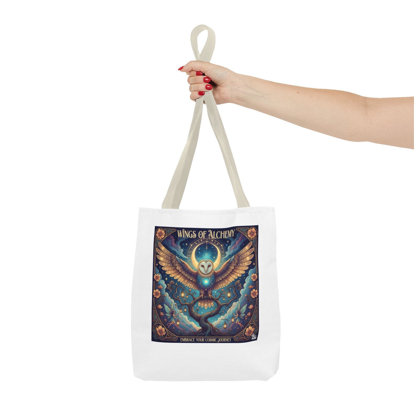 Mystical Owl Tote Bag, Boho Chic Tote, Alchemy Art Handbag, Gift for Nature Lovers, Eco-Friendly Shopping Bag