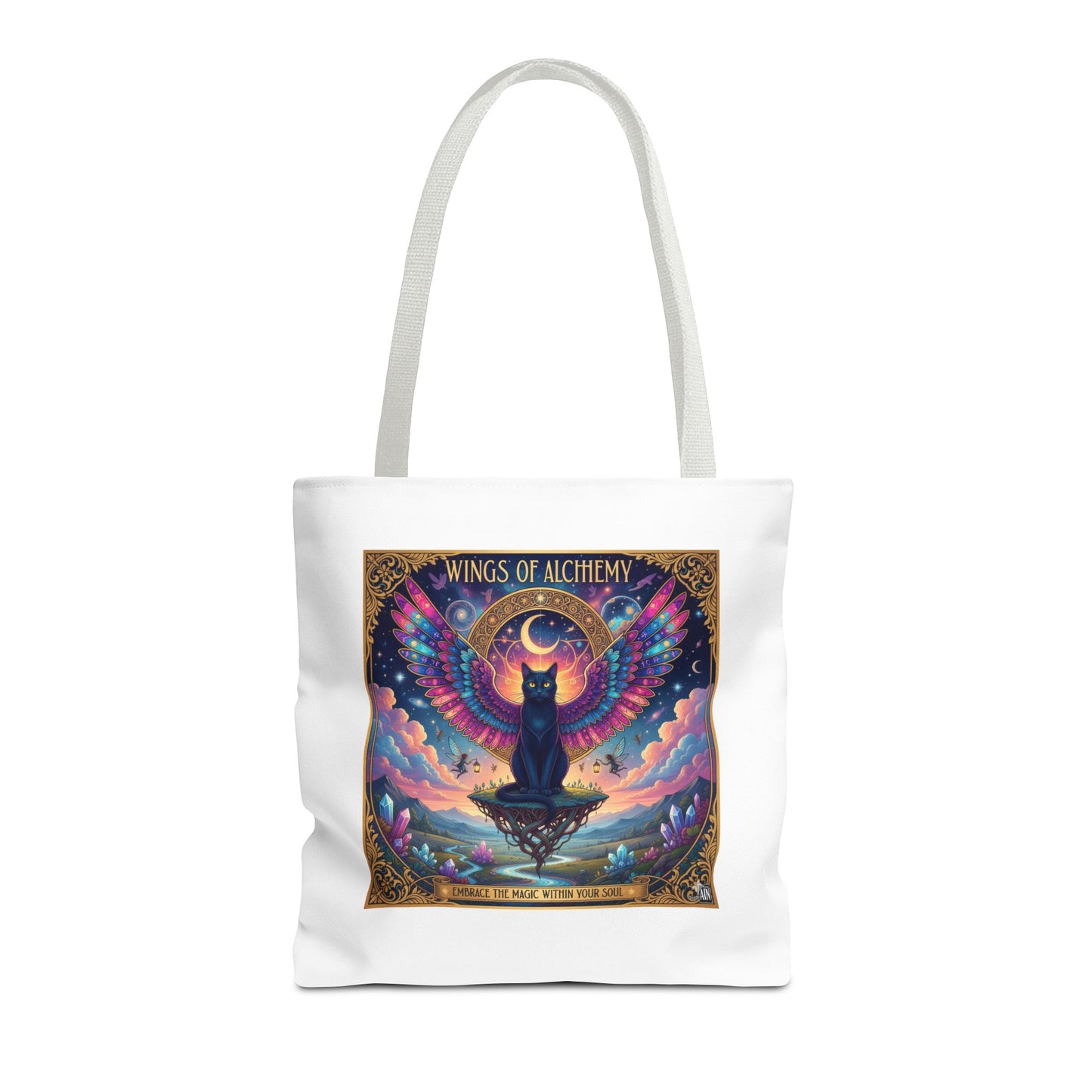 Wings of Alchemy Tote Bag, Colorful Art Tote, Cat Lover Gift, Bohemian Style Bag, Eco-Friendly Shopping Tote