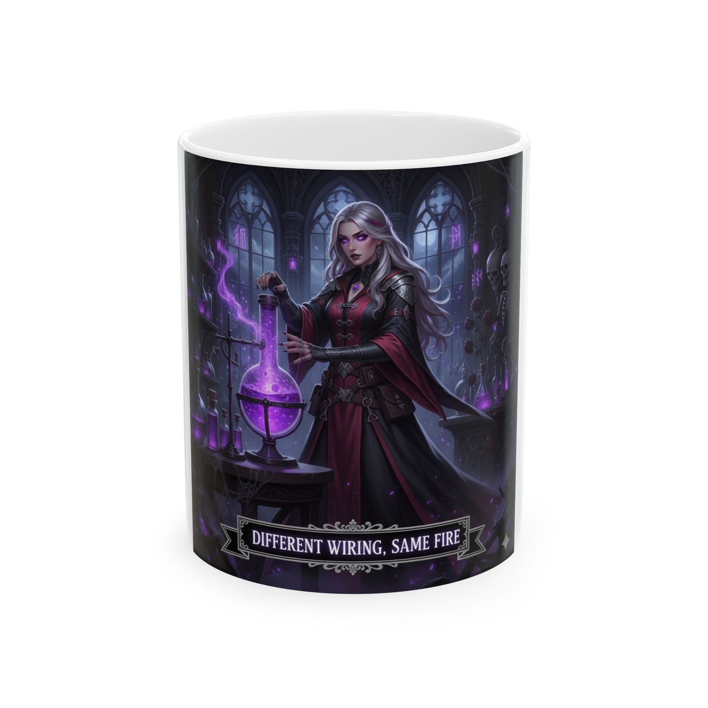 Mystical Ceramic Mug - Different Wiring, Same Fire, Spooky Gift for Witches, Halloween, Fantasy Lovers, Gothic Decor, Coffee Tea