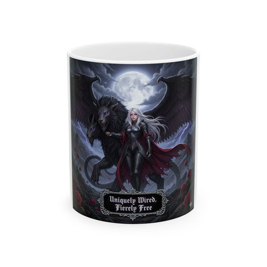 Fantasy Heroic Ceramic Mug - Uniquely Wired, Fiercely Free - Gift for Mythology Lovers, Cozy Home Decor, Fantasy Drinkware, Magical [...]