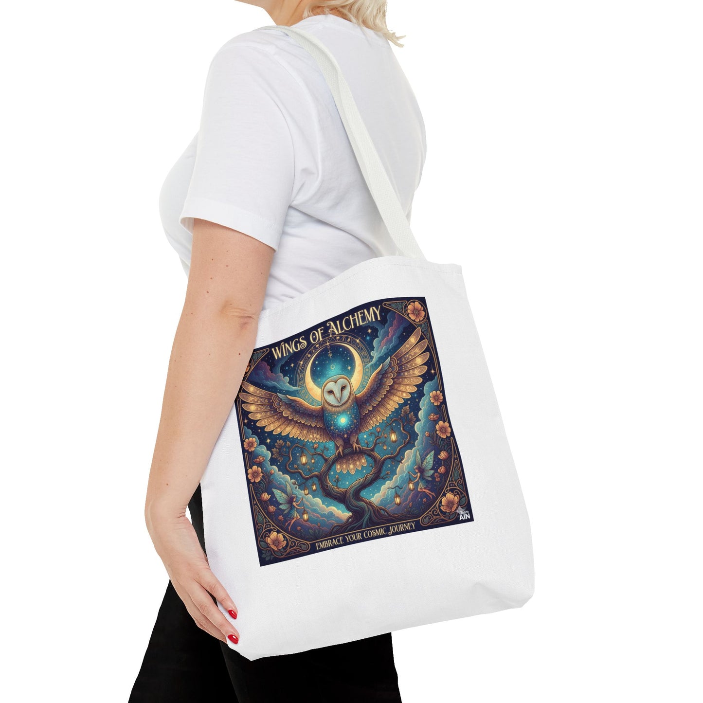 Mystical Owl Tote Bag, Boho Chic Tote, Alchemy Art Handbag, Gift for Nature Lovers, Eco-Friendly Shopping Bag
