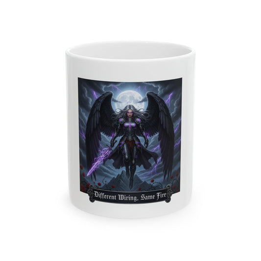Dark Angel Ceramic Mug - Different Wiring, Same Fire, Fantasy Drinkware, Gothic Coffee Cup, Unique Art Gift, Spiritual Decor