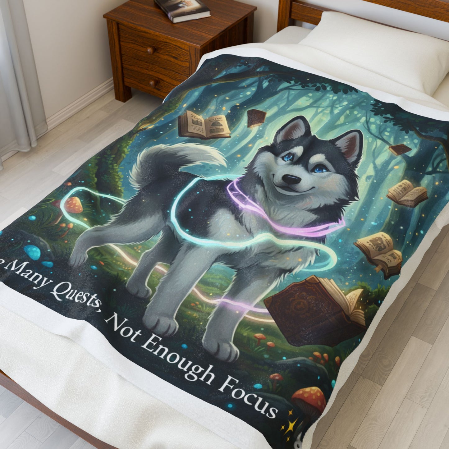 Too Many Quests Blanket | Fantasy Husky Gamer Blanket