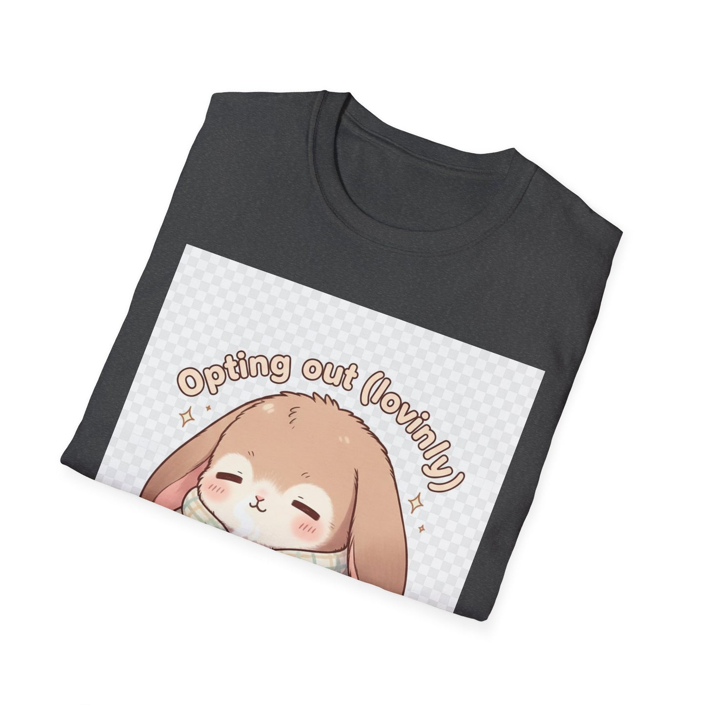 Opting Out Lovingly Bunny T-Shirt | Kawaii Self-Care Tee, Soft Mode Strategy Shirt, Cozy Neurospicy Anime Top