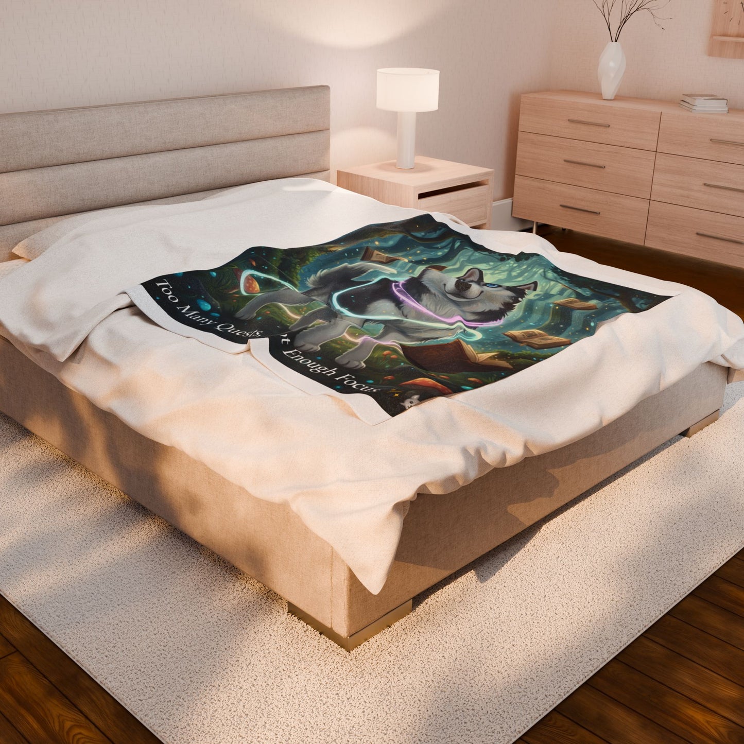 Too Many Quests Blanket | Fantasy Husky Gamer Blanket