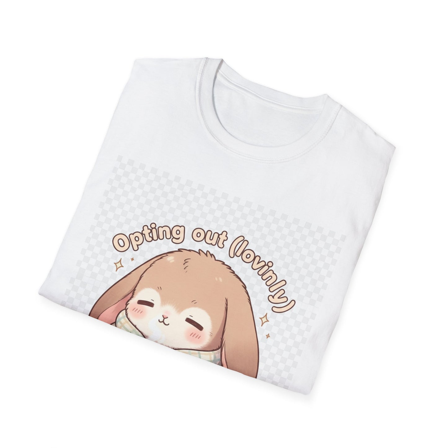 Opting Out Lovingly Bunny T-Shirt | Kawaii Self-Care Tee, Soft Mode Strategy Shirt, Cozy Neurospicy Anime Top