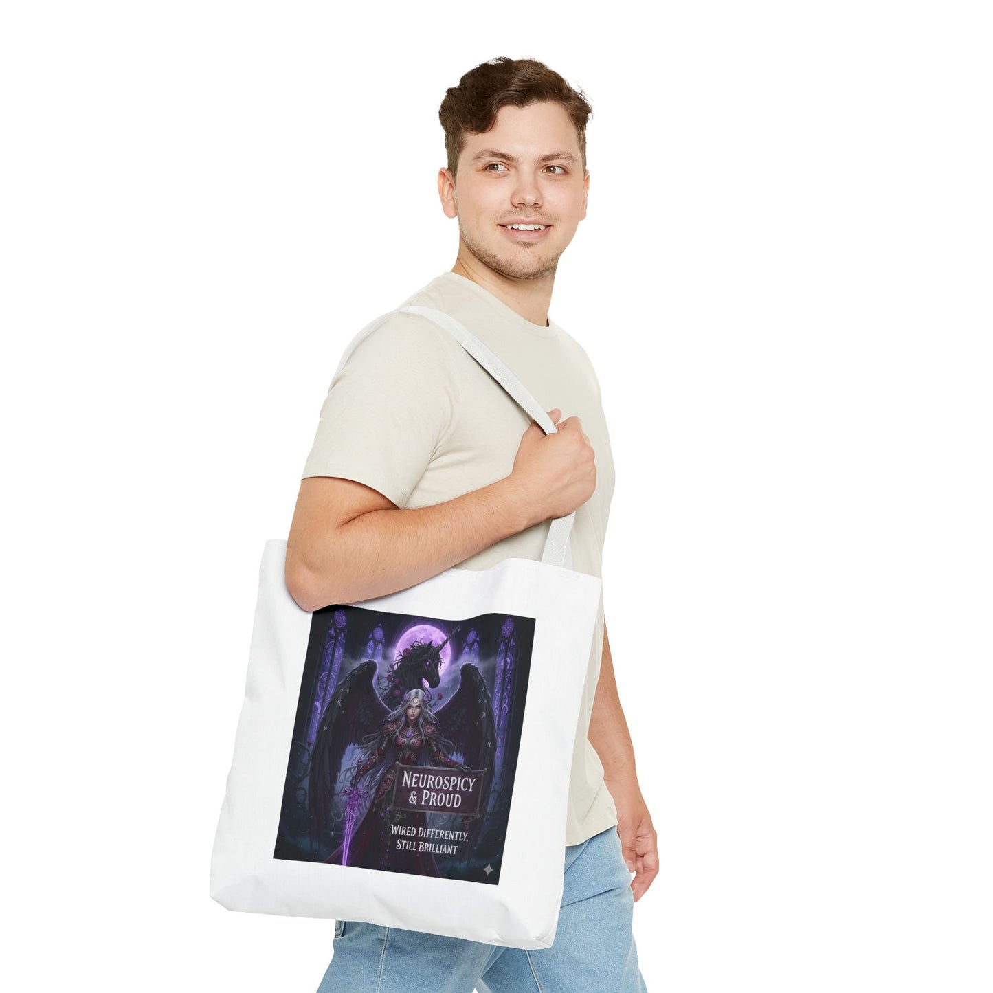Empowering Gothic Fantasy Tote Bag – Angelic Warrior Artwork