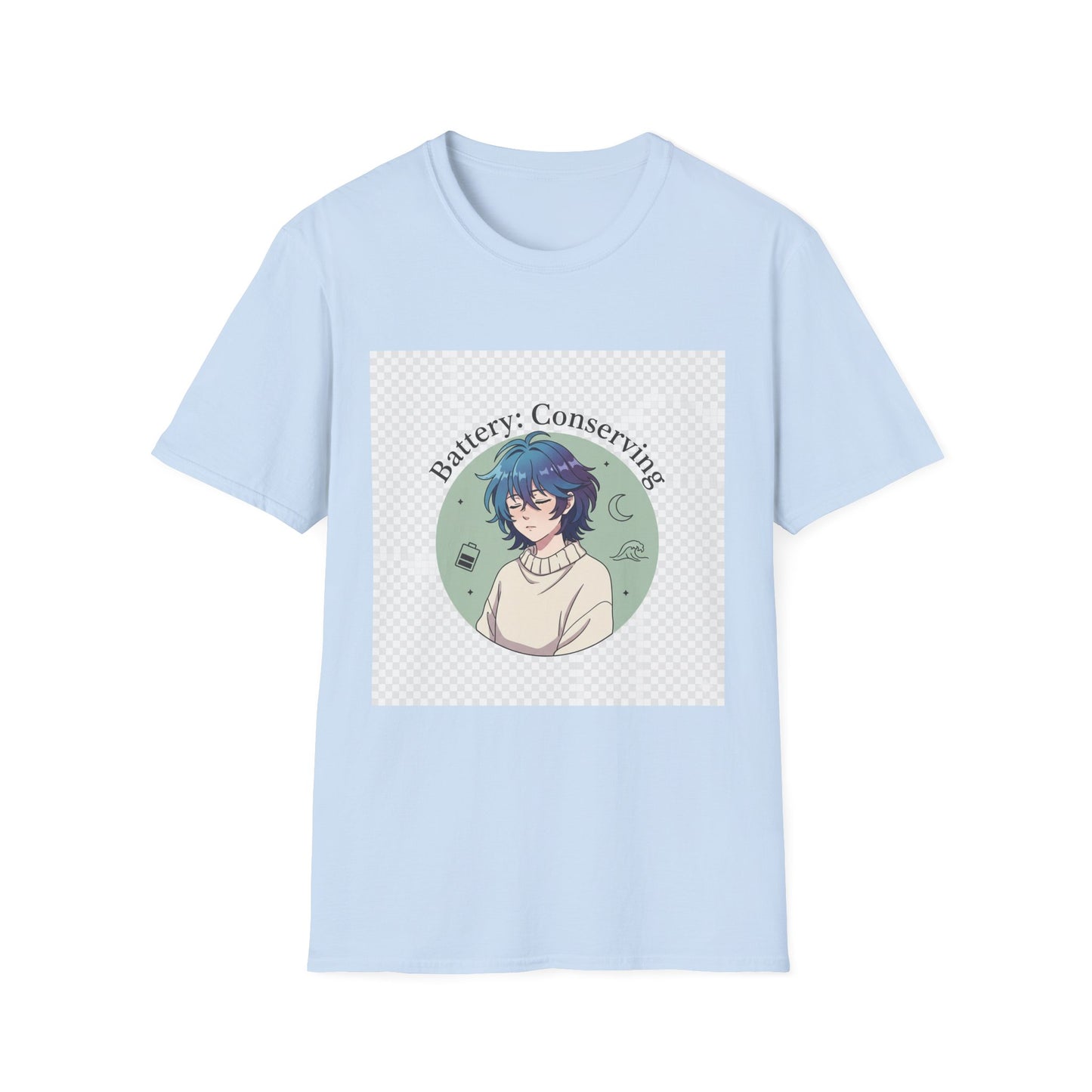 Anime T-Shirt – “Battery: Conserving” Low Energy Tee | Neurospicy Otaku Shirt, Introvert ADHD Merch, Cozy Dopamine-Core Top