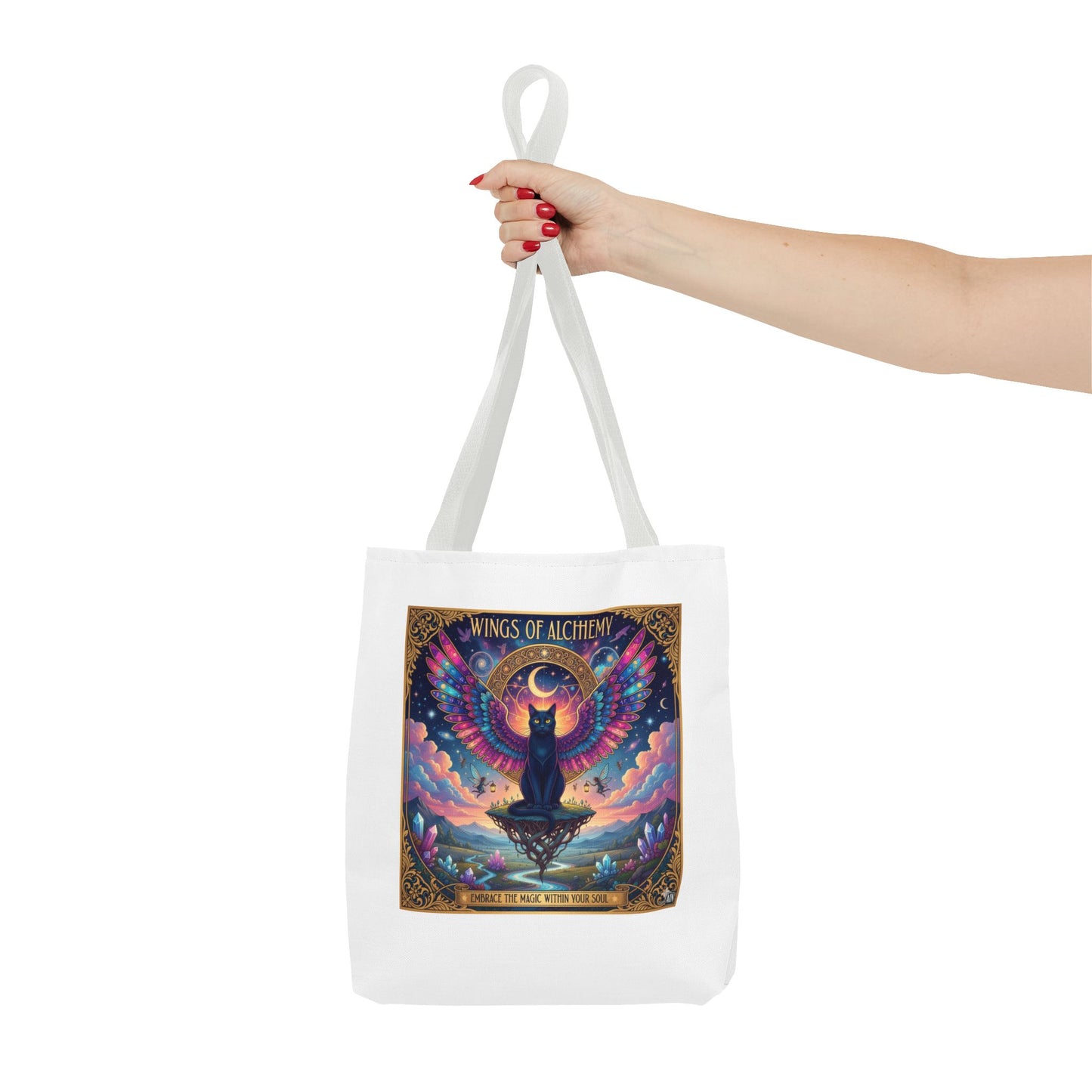 Wings of Alchemy Tote Bag, Colorful Art Tote, Cat Lover Gift, Bohemian Style Bag, Eco-Friendly Shopping Tote