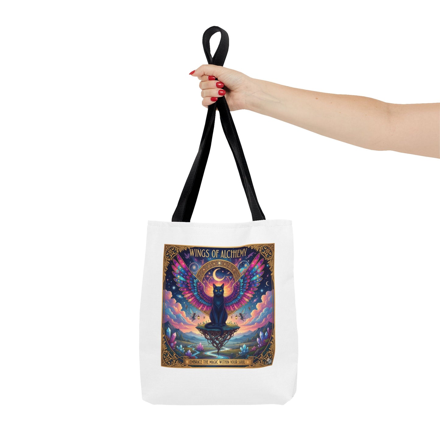 Wings of Alchemy Tote Bag, Colorful Art Tote, Cat Lover Gift, Bohemian Style Bag, Eco-Friendly Shopping Tote