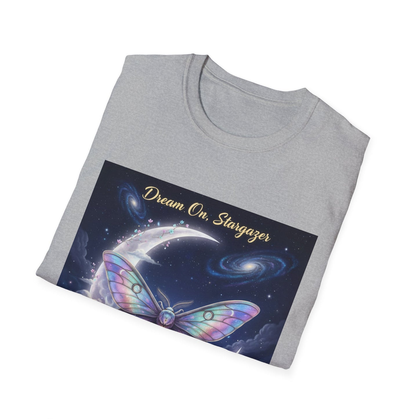 Butterfly Dreams Unisex T-Shirt | Softstyle Tee for Dreamers, Gifts for Her, Inspirational Apparel, Nature Lovers, Moon & Butterfly Design