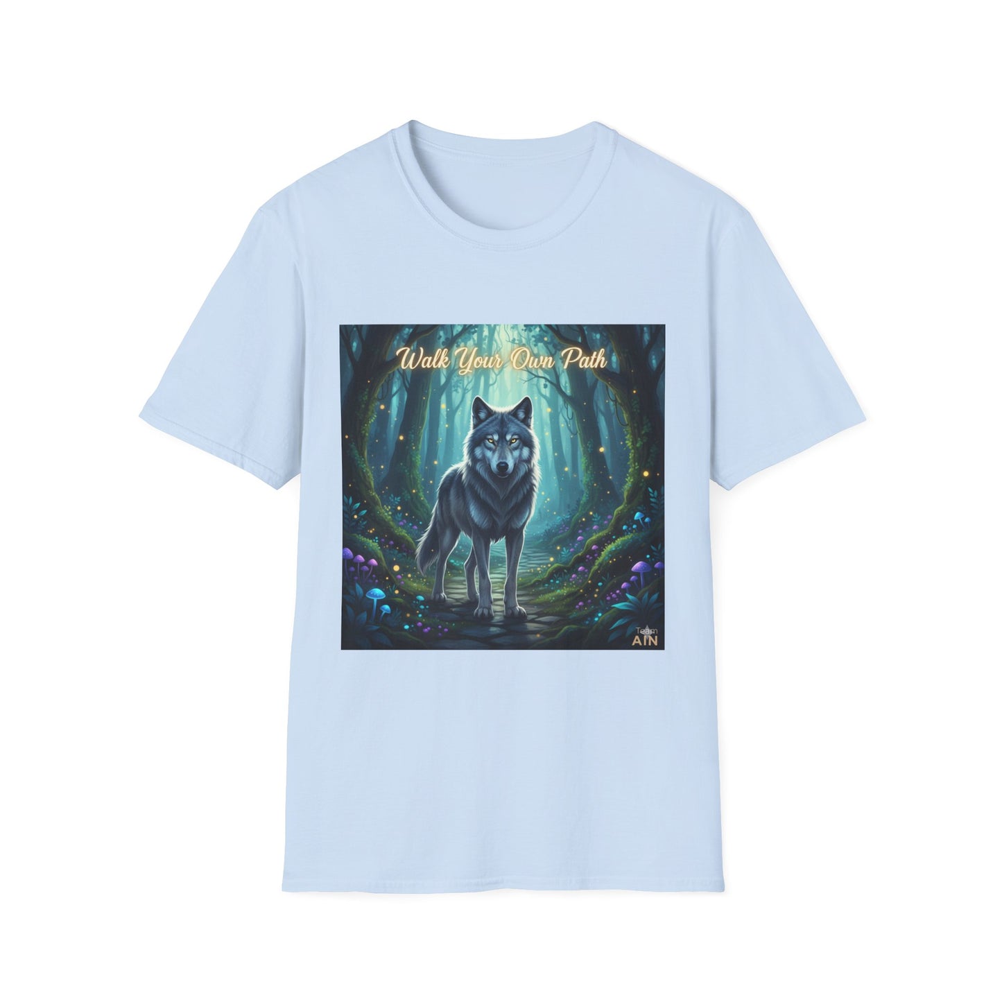 Wolf Forest Unisex Softstyle T-Shirt, Nature Lover Tee, Bohemian Graphic Shirt, Gifts for Adventurers, Vintage Animal Art