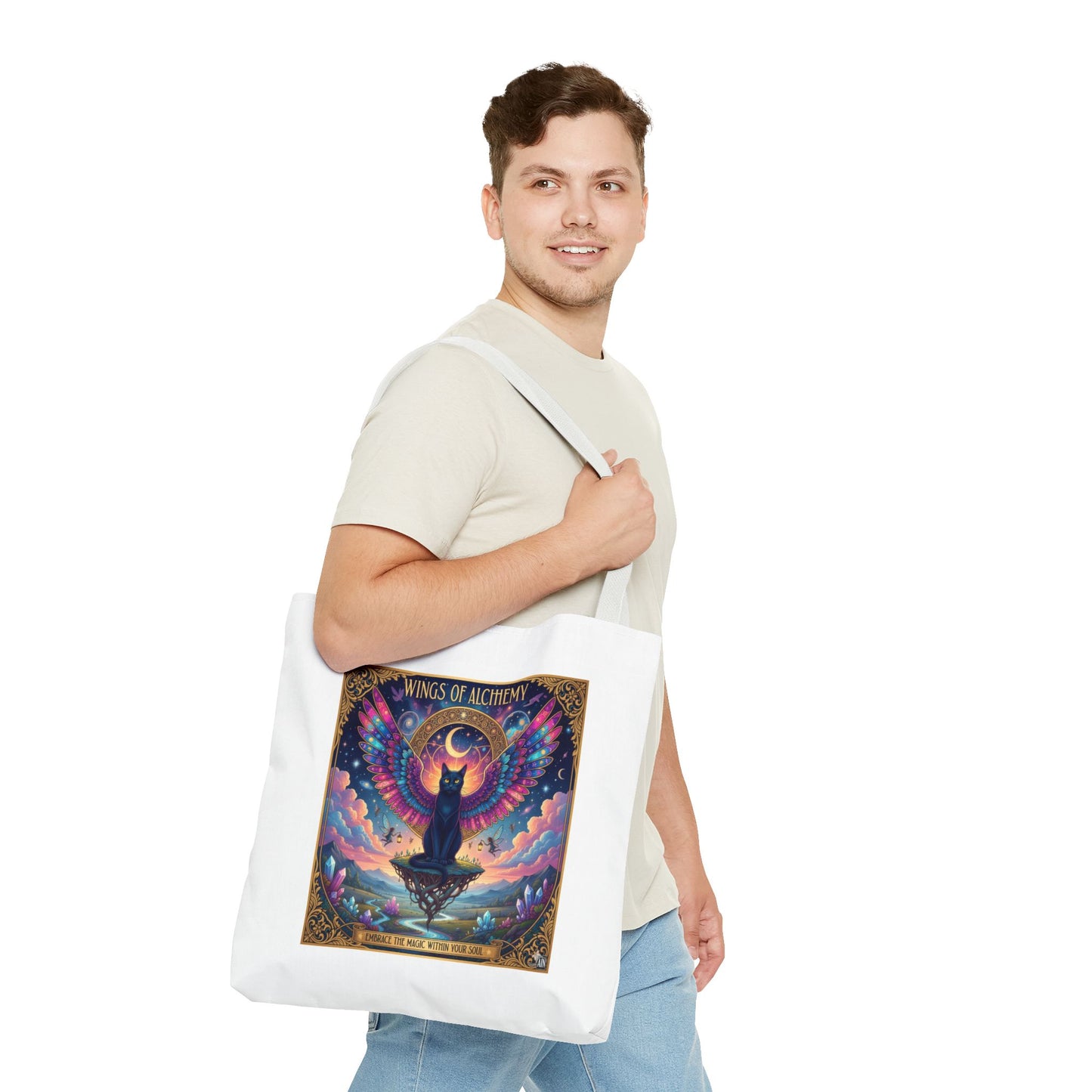 Wings of Alchemy Tote Bag, Colorful Art Tote, Cat Lover Gift, Bohemian Style Bag, Eco-Friendly Shopping Tote