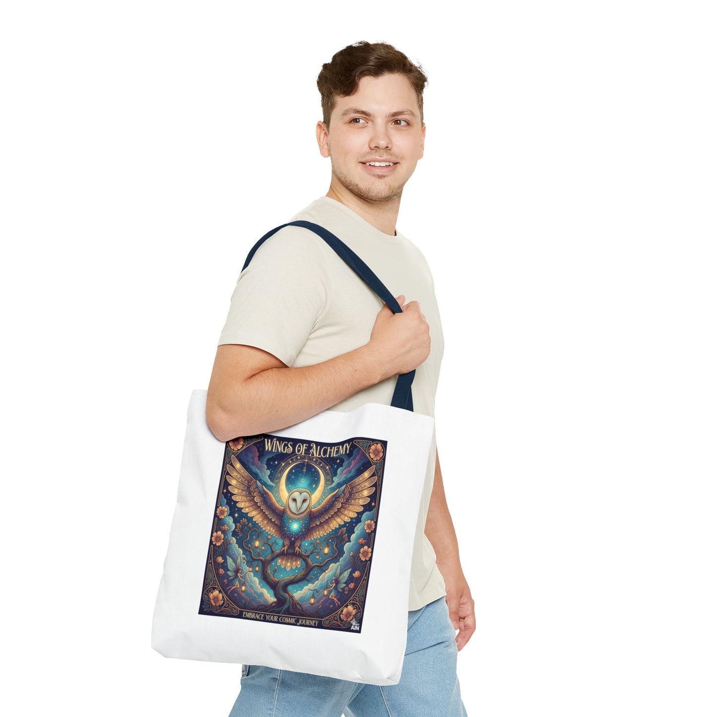 Mystical Owl Tote Bag, Boho Chic Tote, Alchemy Art Handbag, Gift for Nature Lovers, Eco-Friendly Shopping Bag