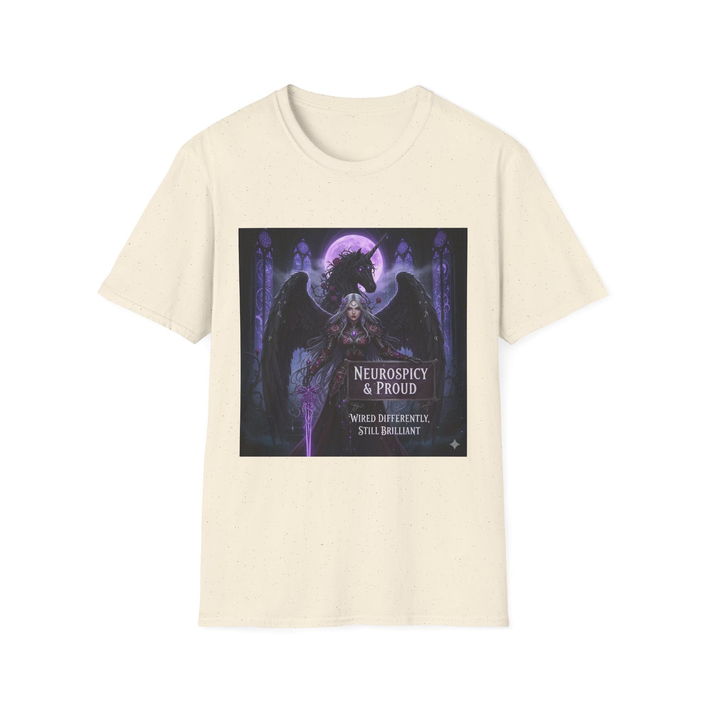 Empowering Gothic Fantasy Tee – Angelic Warrior & Dragon Design