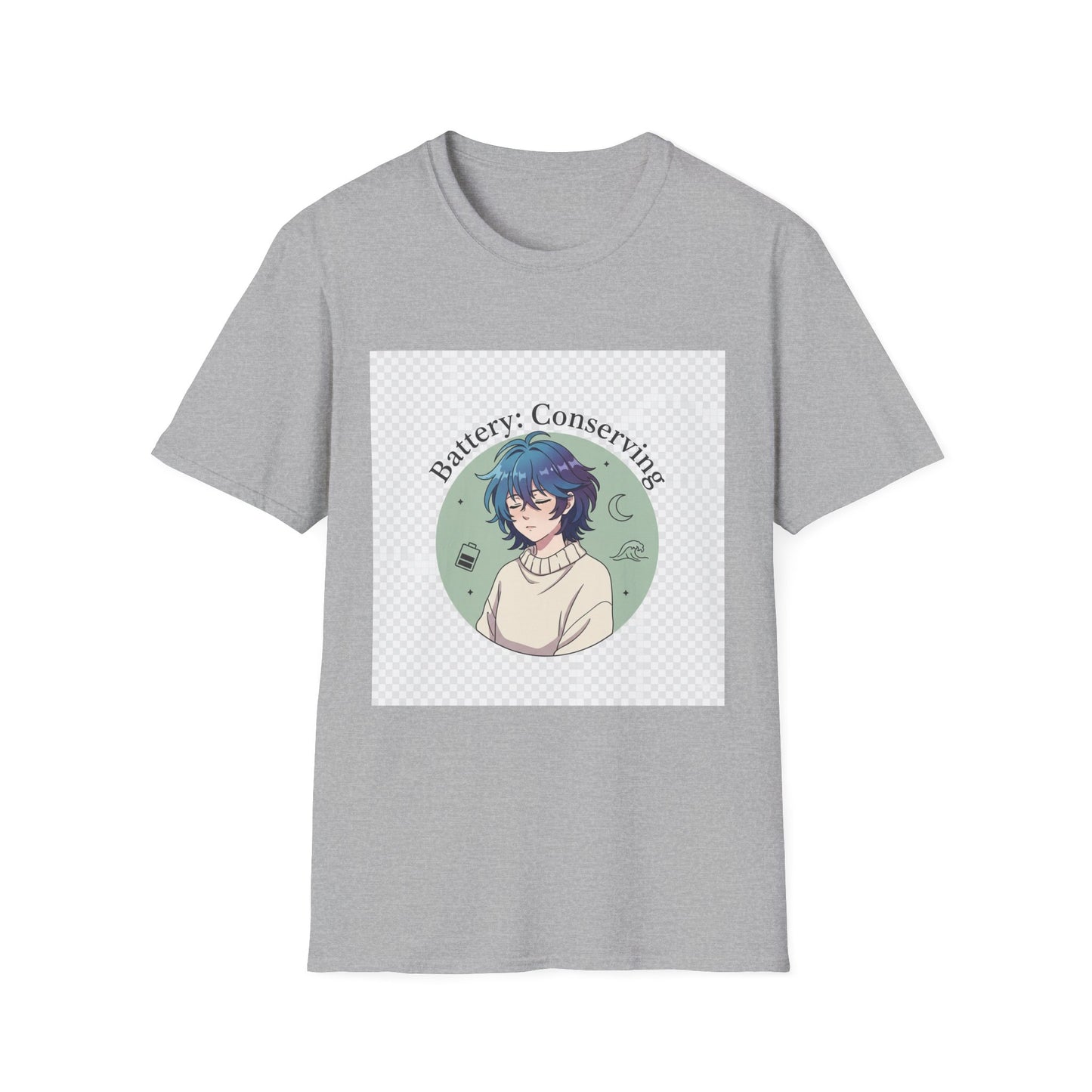 Anime T-Shirt – “Battery: Conserving” Low Energy Tee | Neurospicy Otaku Shirt, Introvert ADHD Merch, Cozy Dopamine-Core Top