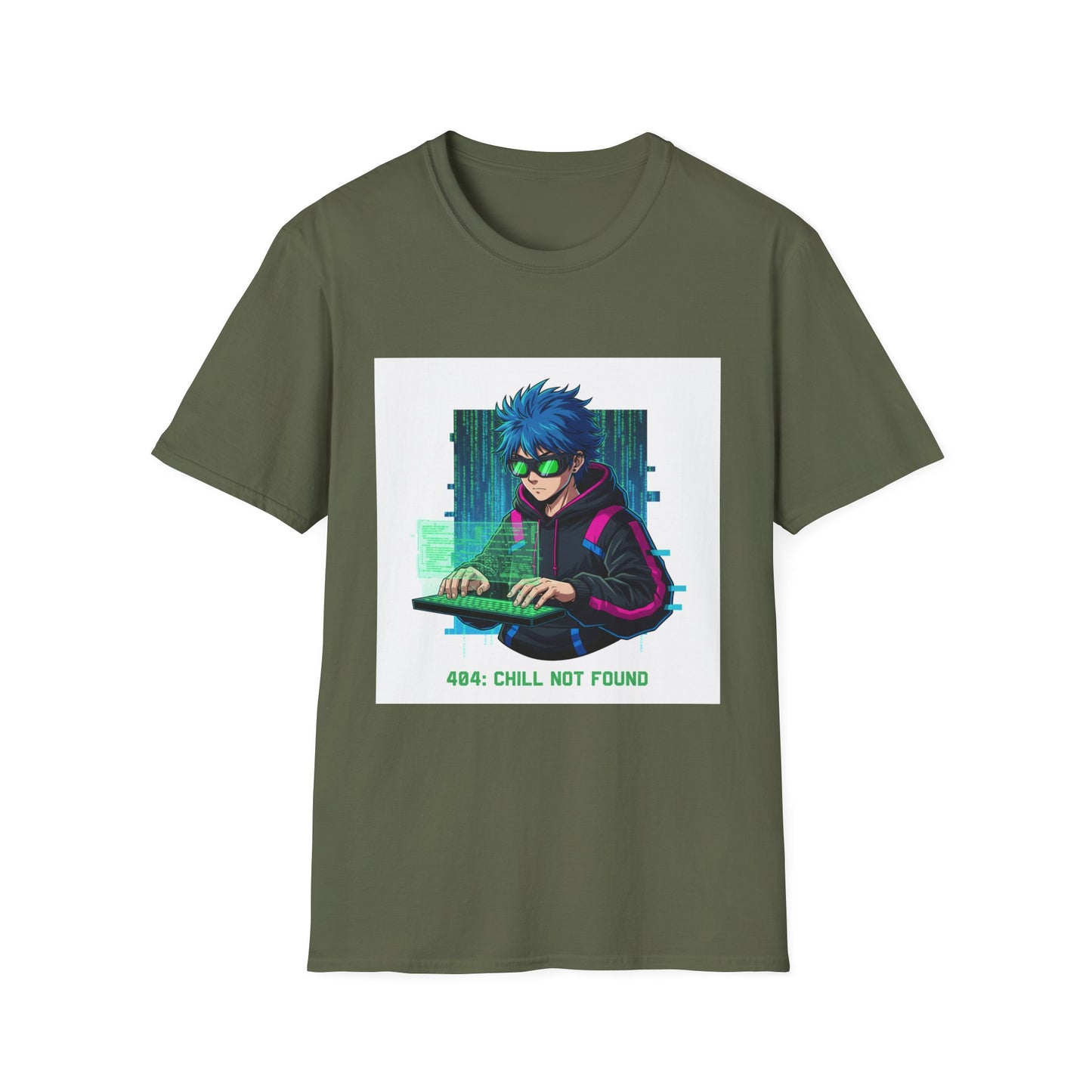 Hacker Gamer T-Shirt – “404: Chill Not Found” | Cyberpunk Coding Graphic Tee